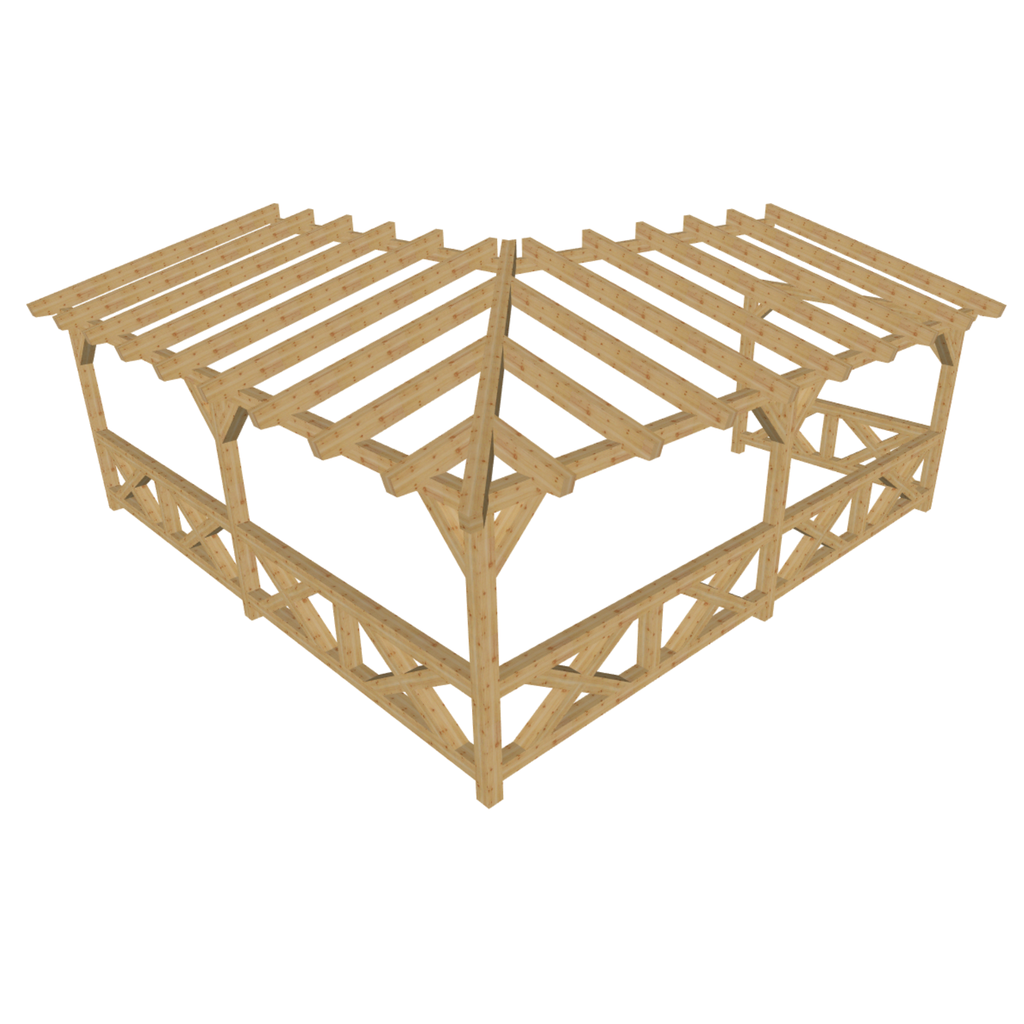 Bauplan Eck-Pergola 2 3D-Ansicht schräg von vorn