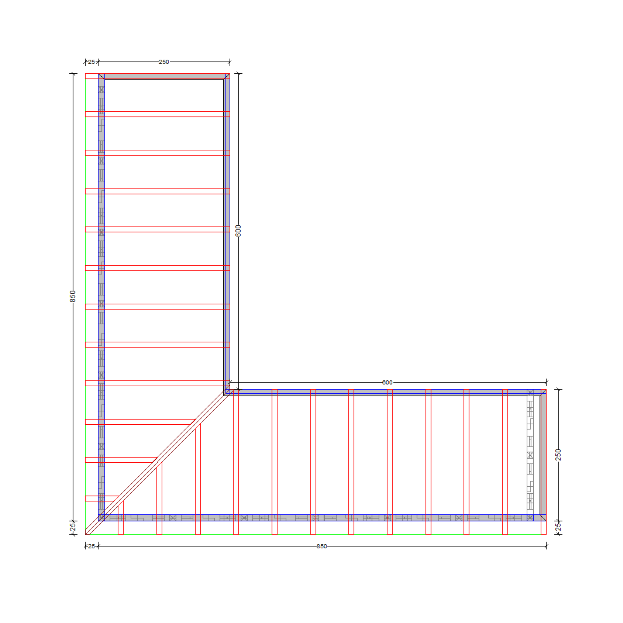 Bauplan Eck-Pergola 3 Draufsicht mit Bemaßung