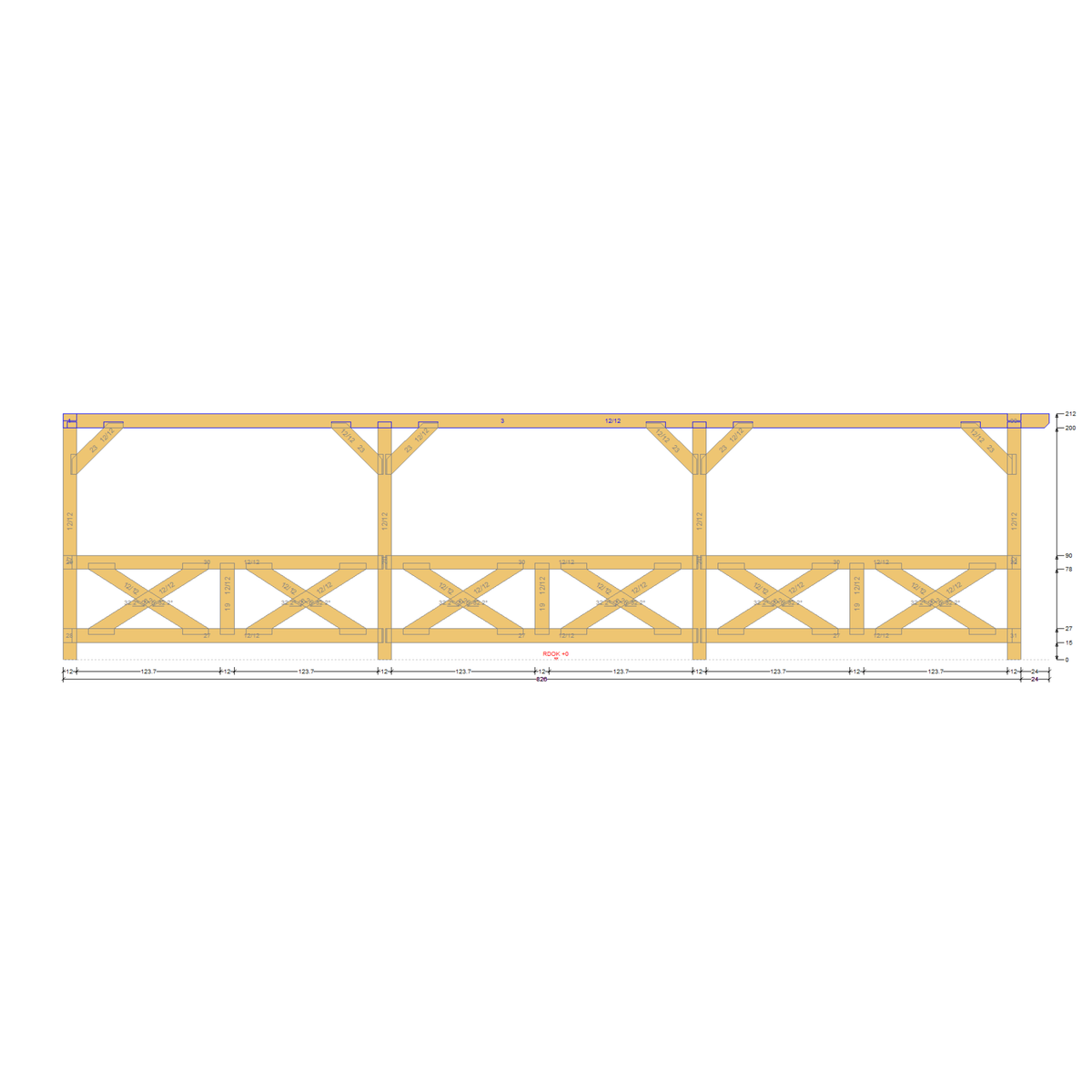 Bauplan Eck-Pergola 3 Querschnitt mit Bemaßung