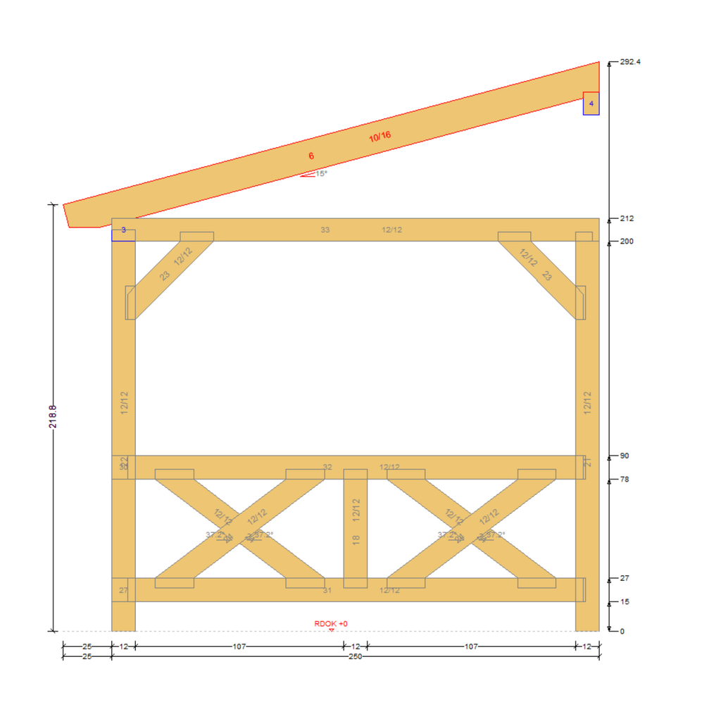 Bauplan Eck-Pergola 3 Seitenansicht mit Bemaßung