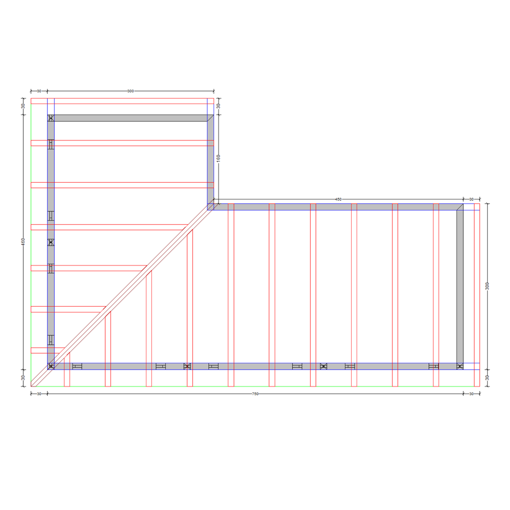 Bauplan Eck-Pergola 4 Draufsicht mit Bemaßung