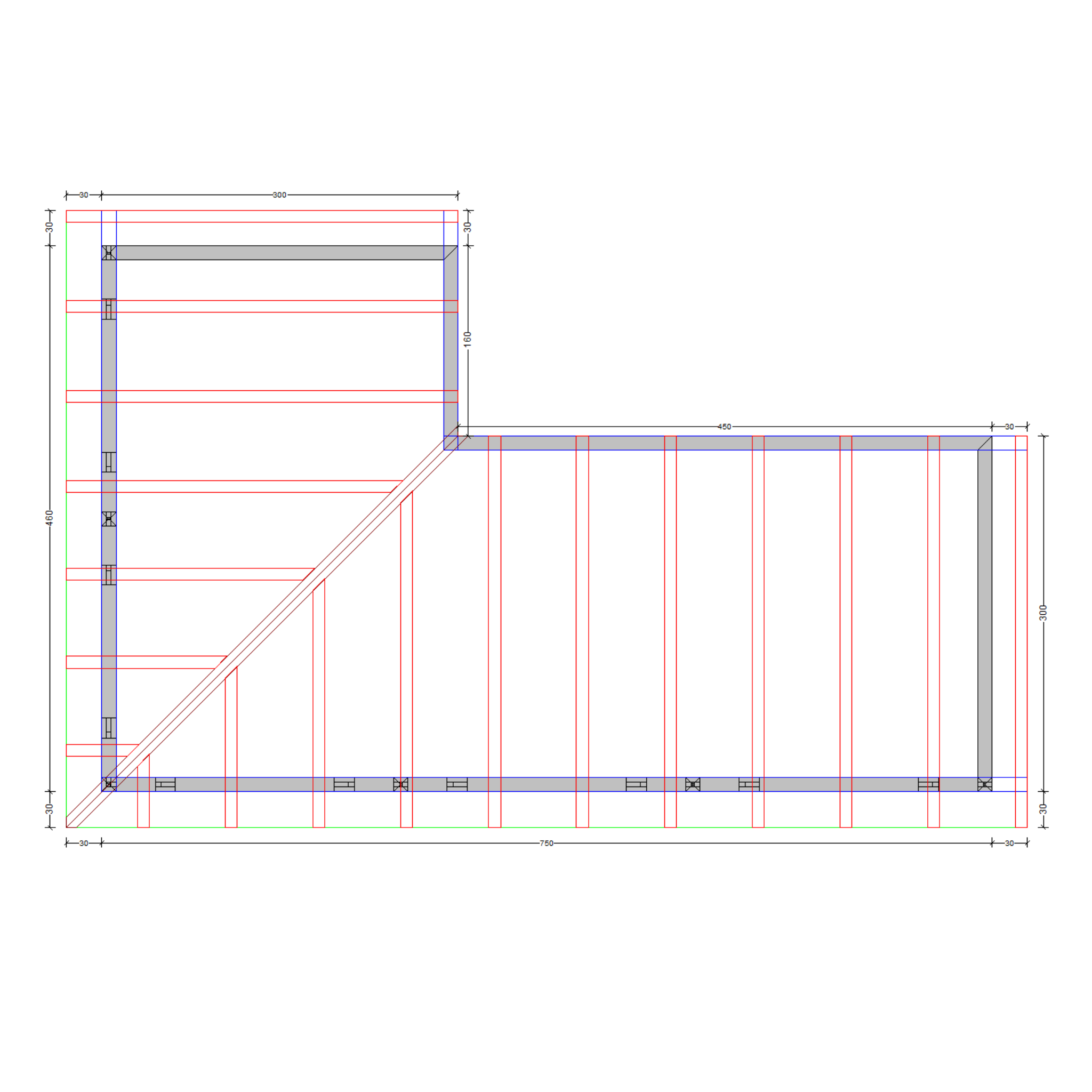 Bauplan Eck-Pergola 4 Draufsicht mit Bemaßung