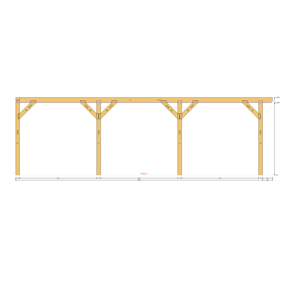 Bauplan Eck-Pergola 4 Querschnitt mit Bemaßung