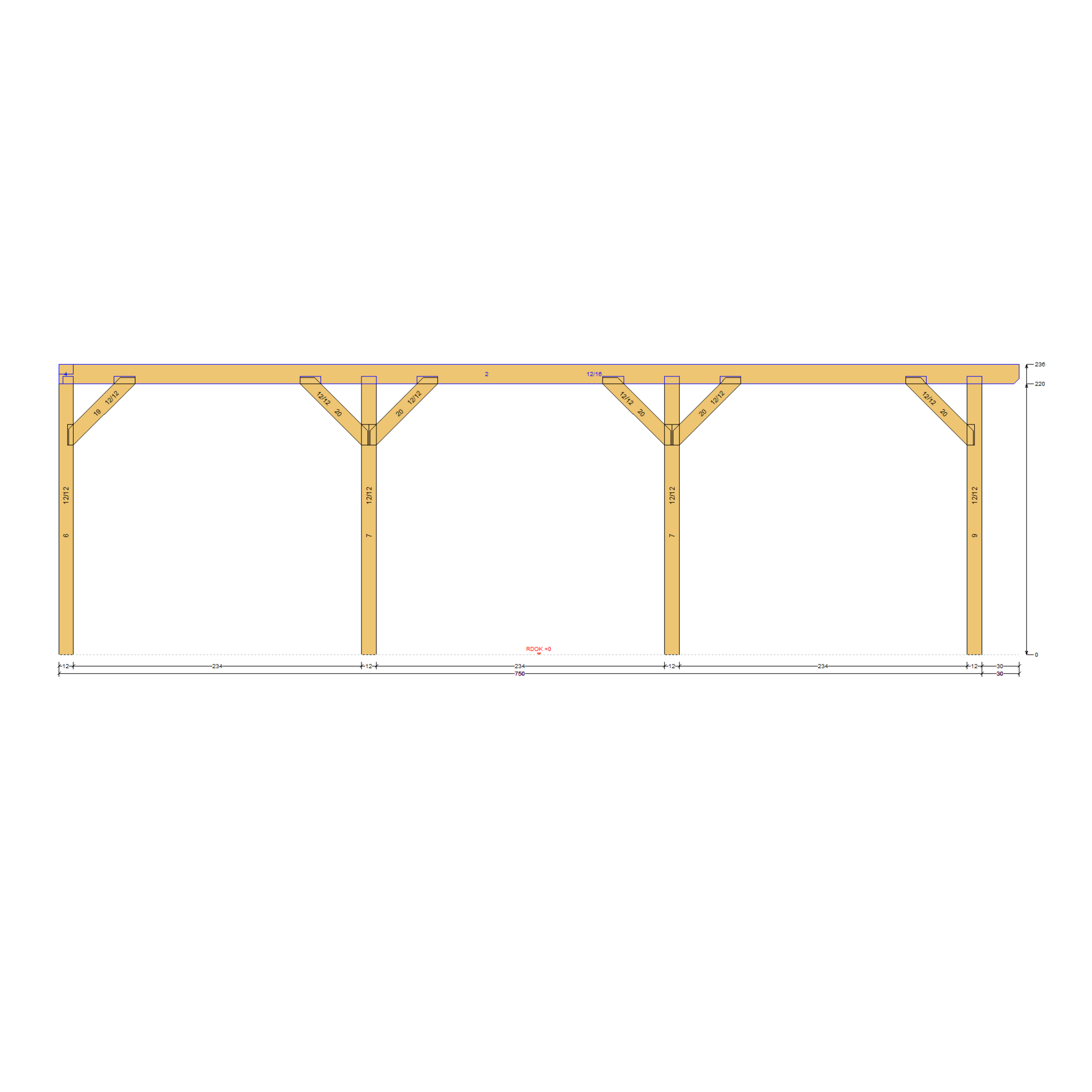 Bauplan Eck-Pergola 4 Querschnitt mit Bemaßung