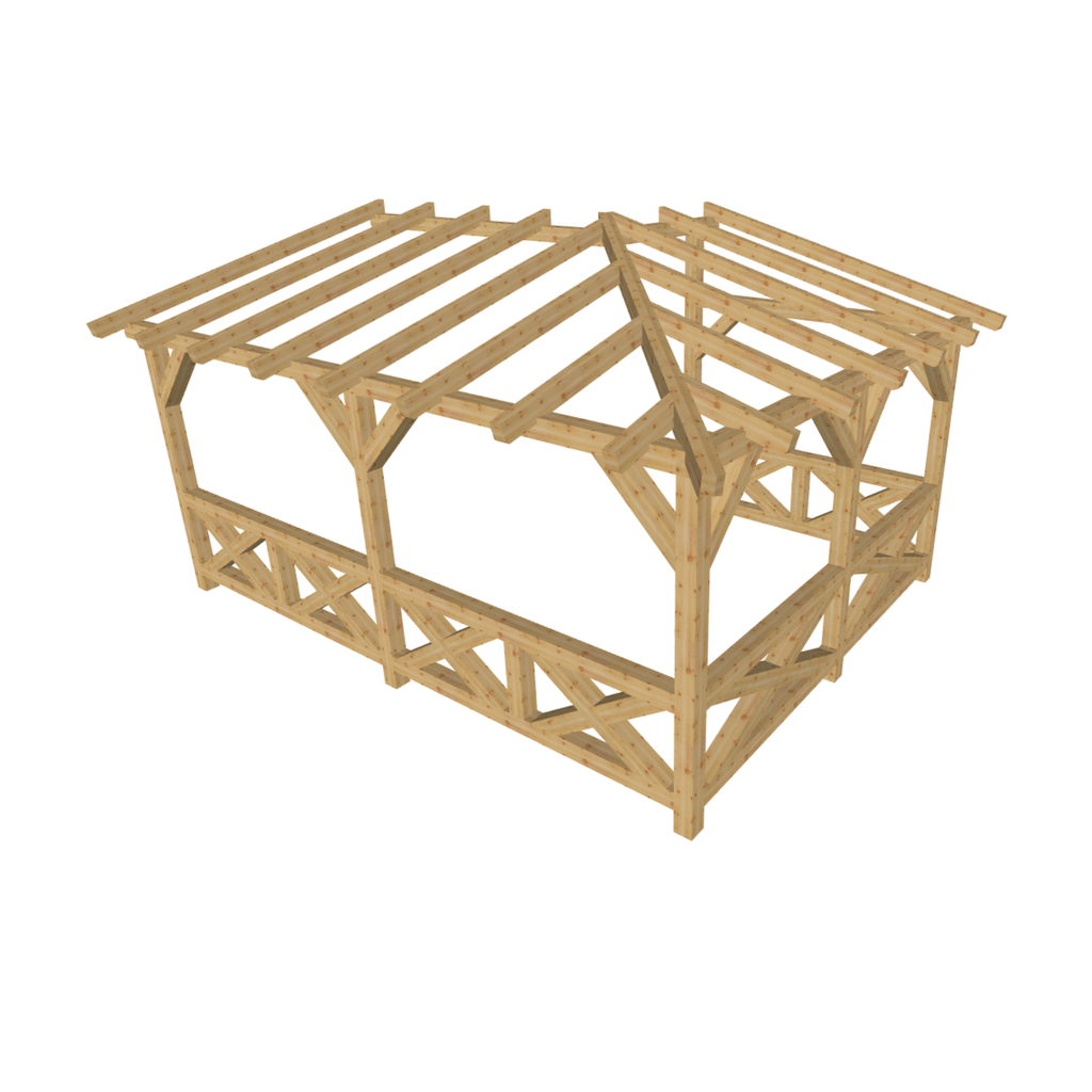 Bauplan Eck-Pergola 5 3D-Ansicht schräg von vorn