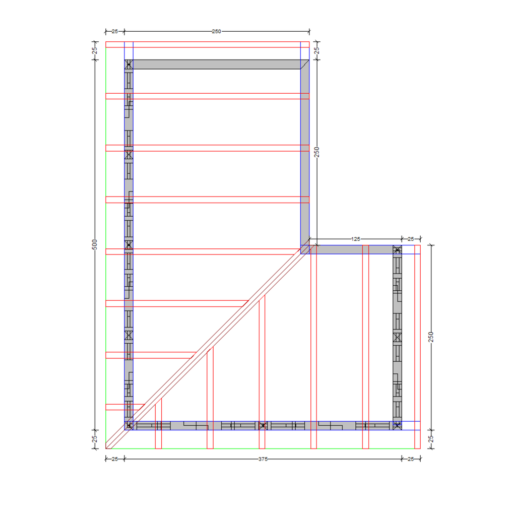 Bauplan Eck-Pergola 5 Draufsicht mit Bemaßung