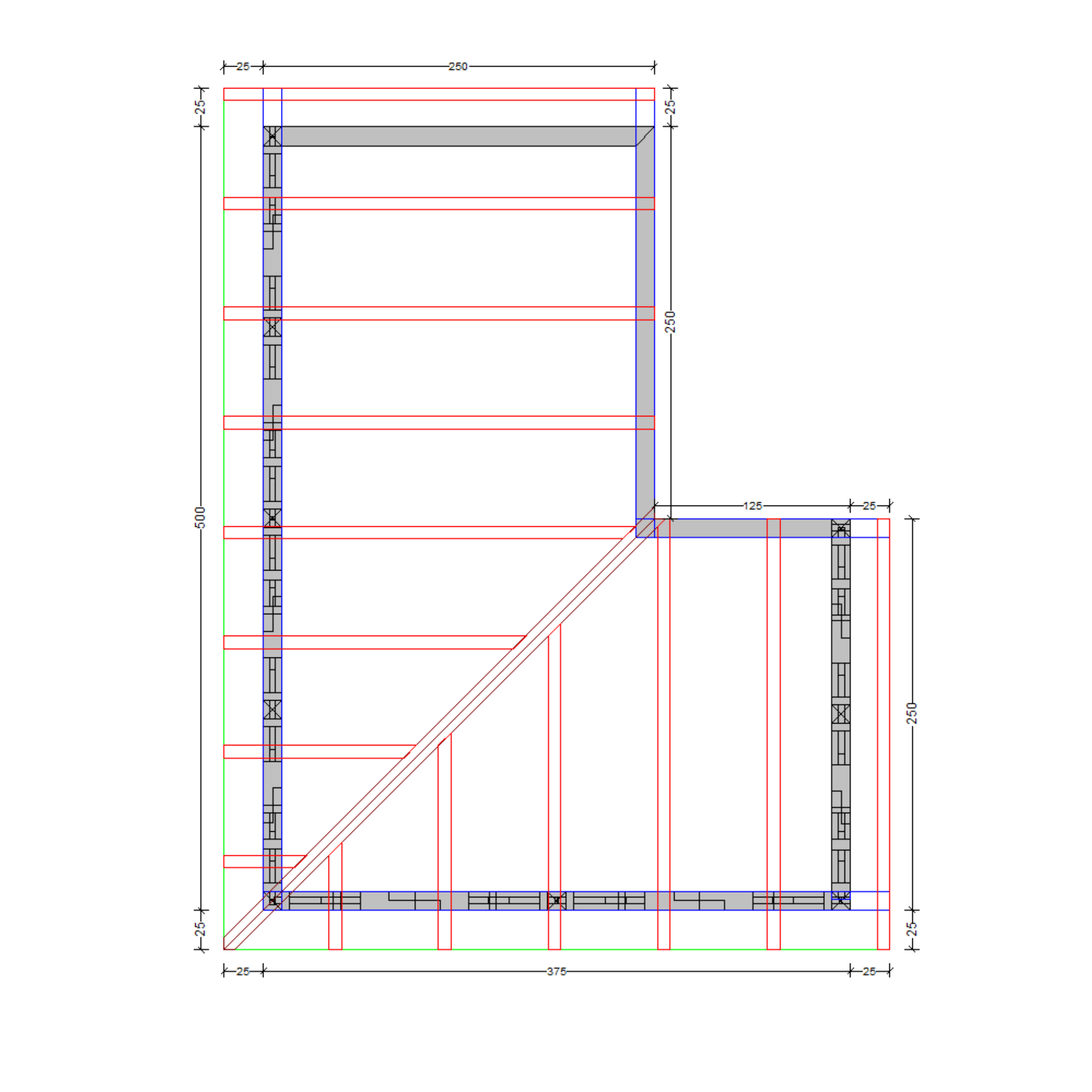 Bauplan Eck-Pergola 5 Draufsicht mit Bemaßung
