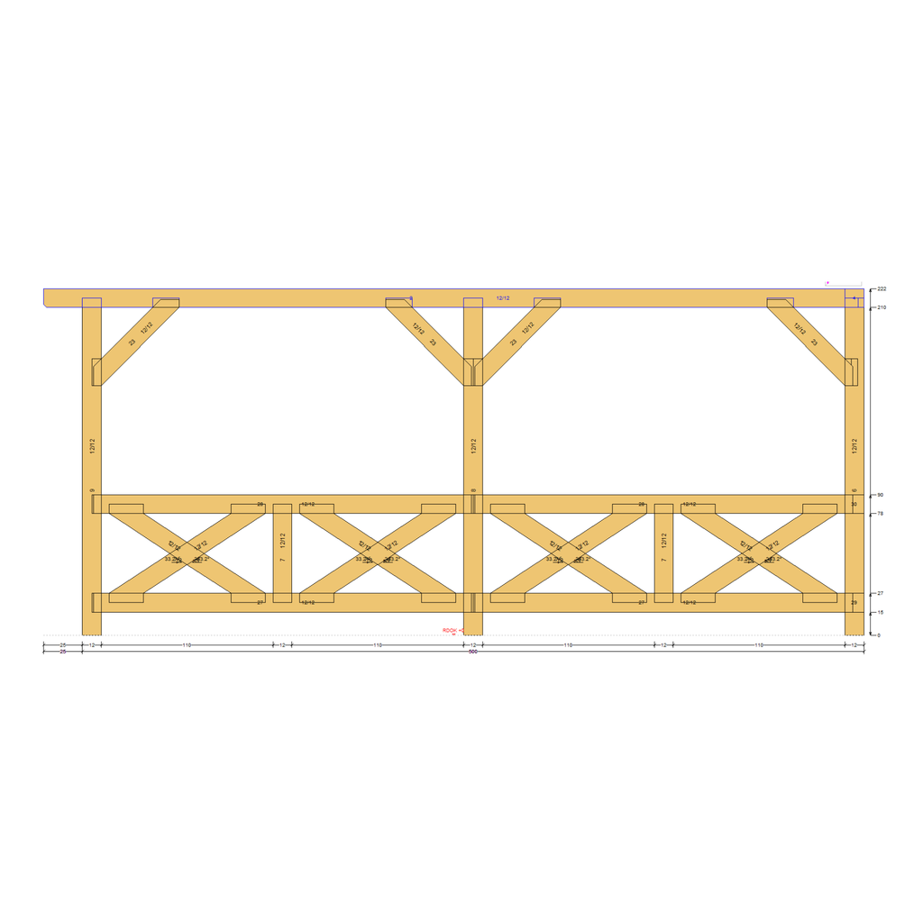 Bauplan Eck-Pergola 5 Querschnitt mit Bemaßung