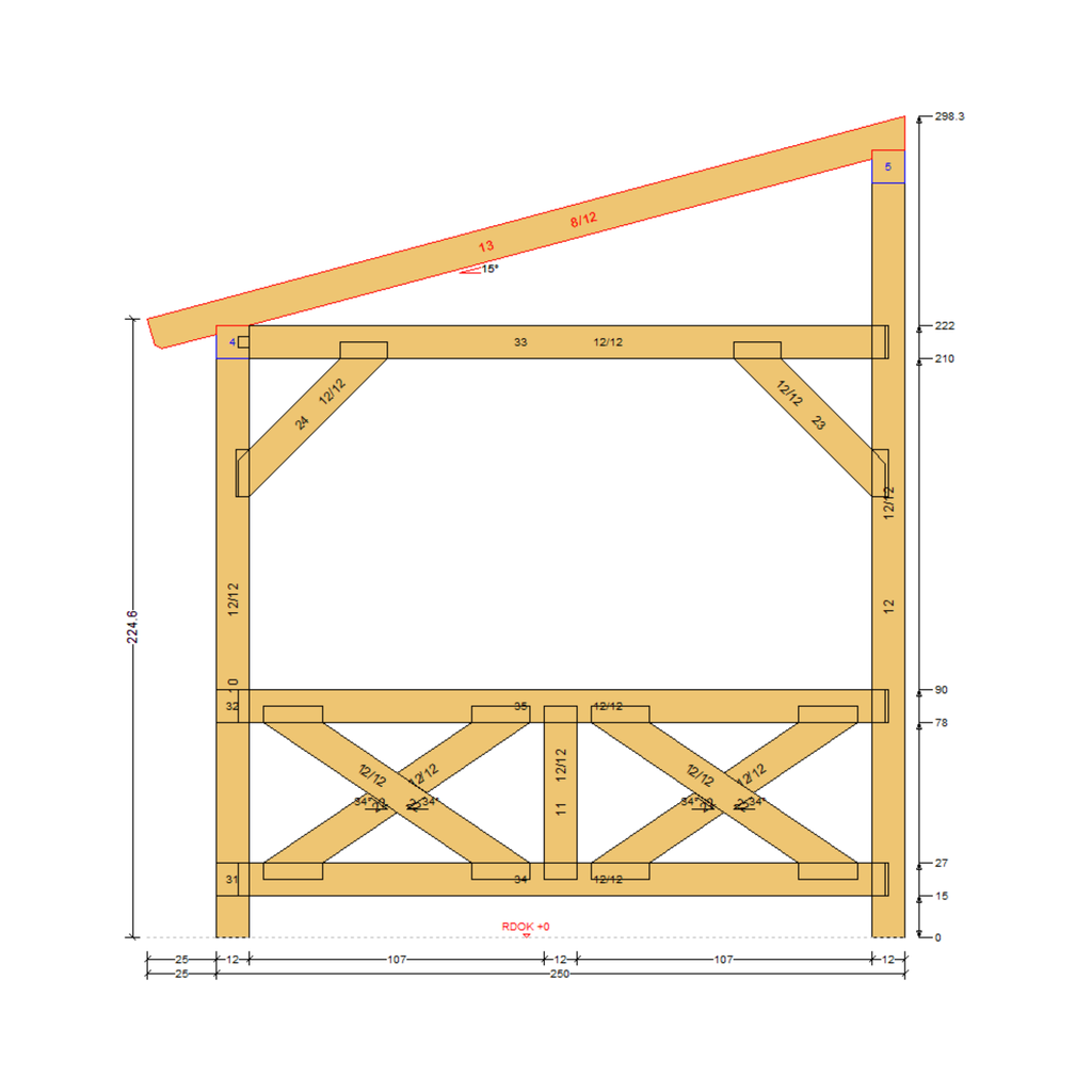 Bauplan Eck-Pergola 5 Seitenansicht mit Bemaßung