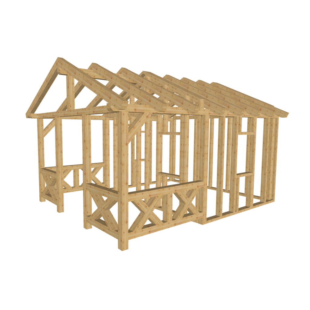 Bauplan Gartenhaus 10 3D-Ansicht schräg von vorn