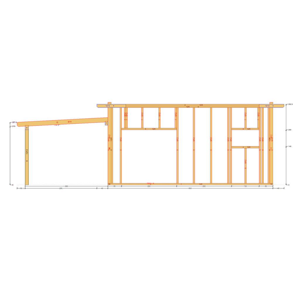 Bauplan Gartenhaus 19 Seitenansicht mit Bemaßung