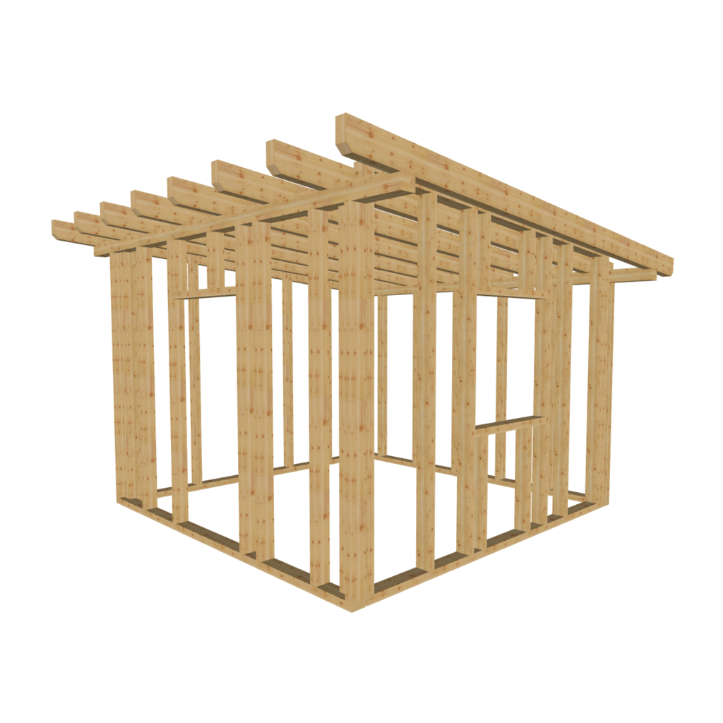 Bauplan Gartenhaus 26 3D-Ansicht schräg von vorn