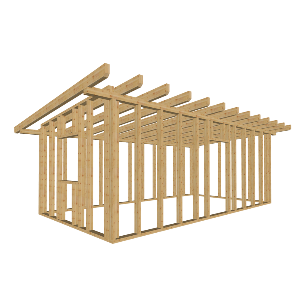 Bauplan Gartenhaus 27 3D-Ansicht schräg von vorn
