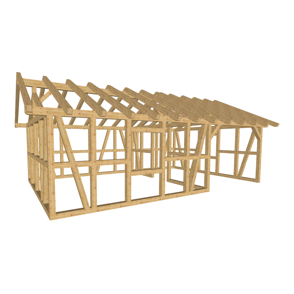 Bauplan Gartenhaus 29 3D-Ansicht schräg von vorn