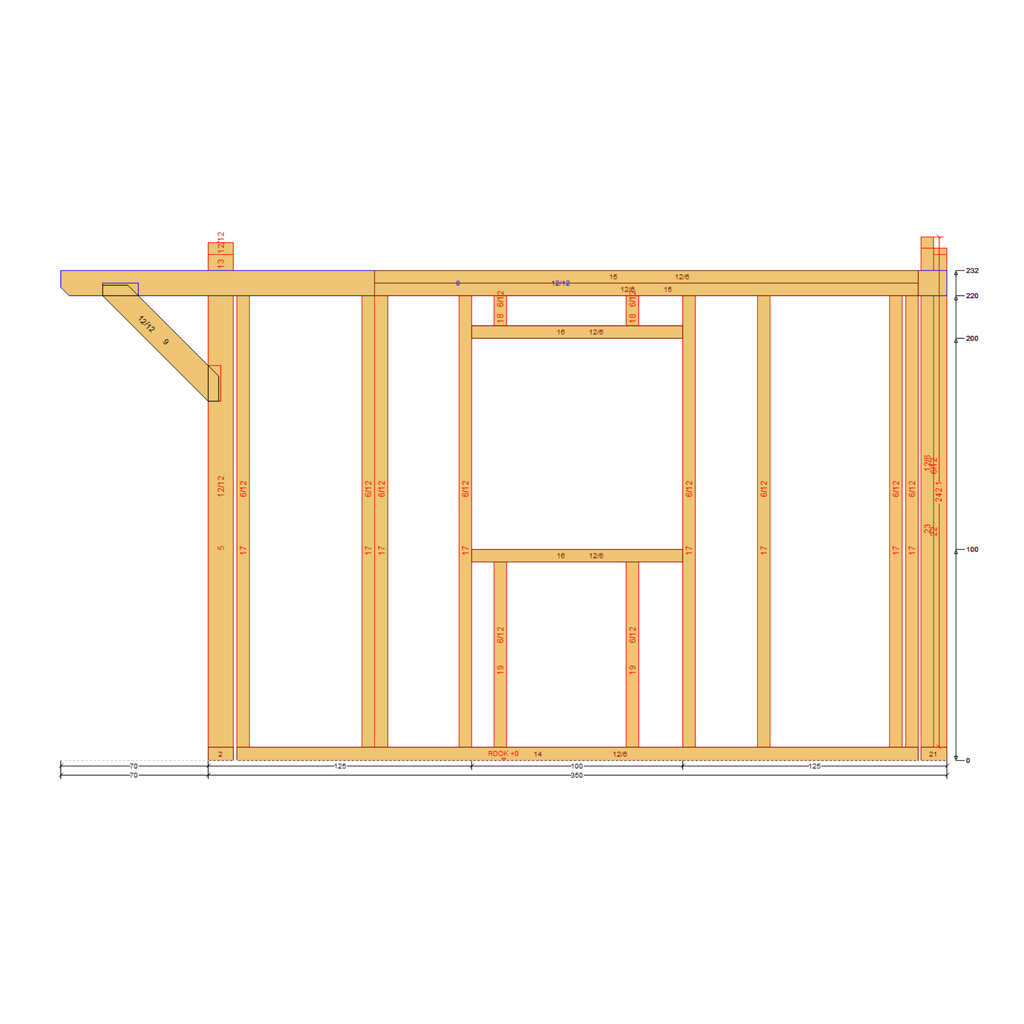 Bauplan Gartenhaus 2 Seitenansicht mit Bemaßung