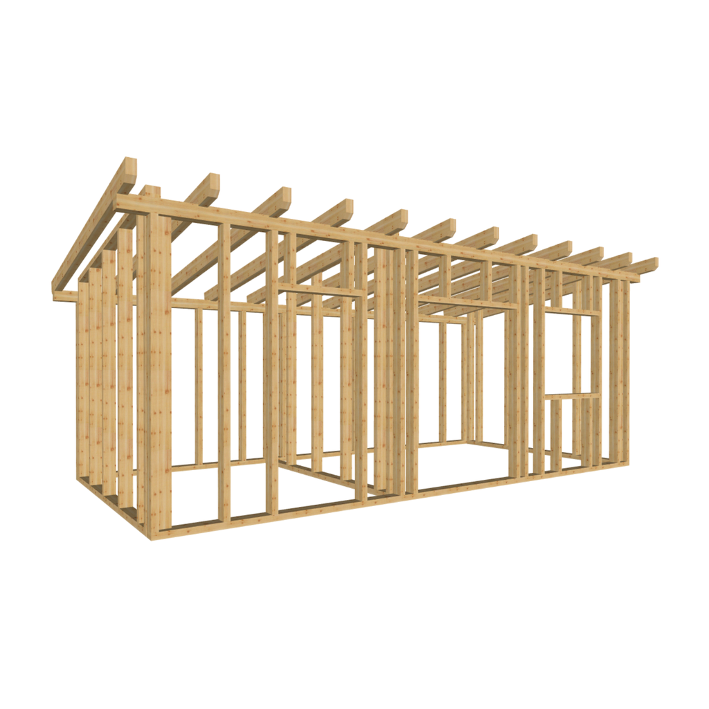 Bauplan Gartenhaus 32 3D-Ansicht schräg von vorn