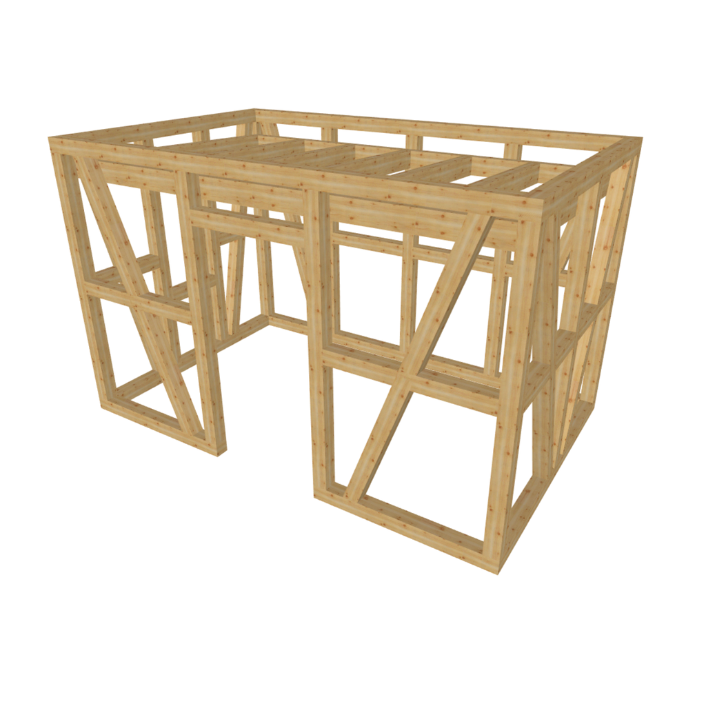 Bauplan Gartenhaus 33 3D-Ansicht schräg von vorn
