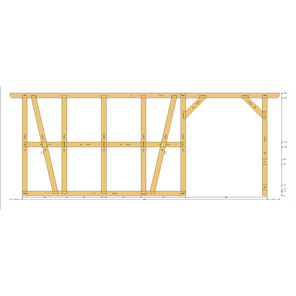 Bauplan Gartenhaus 34 Seitenansicht mit Bemaßung