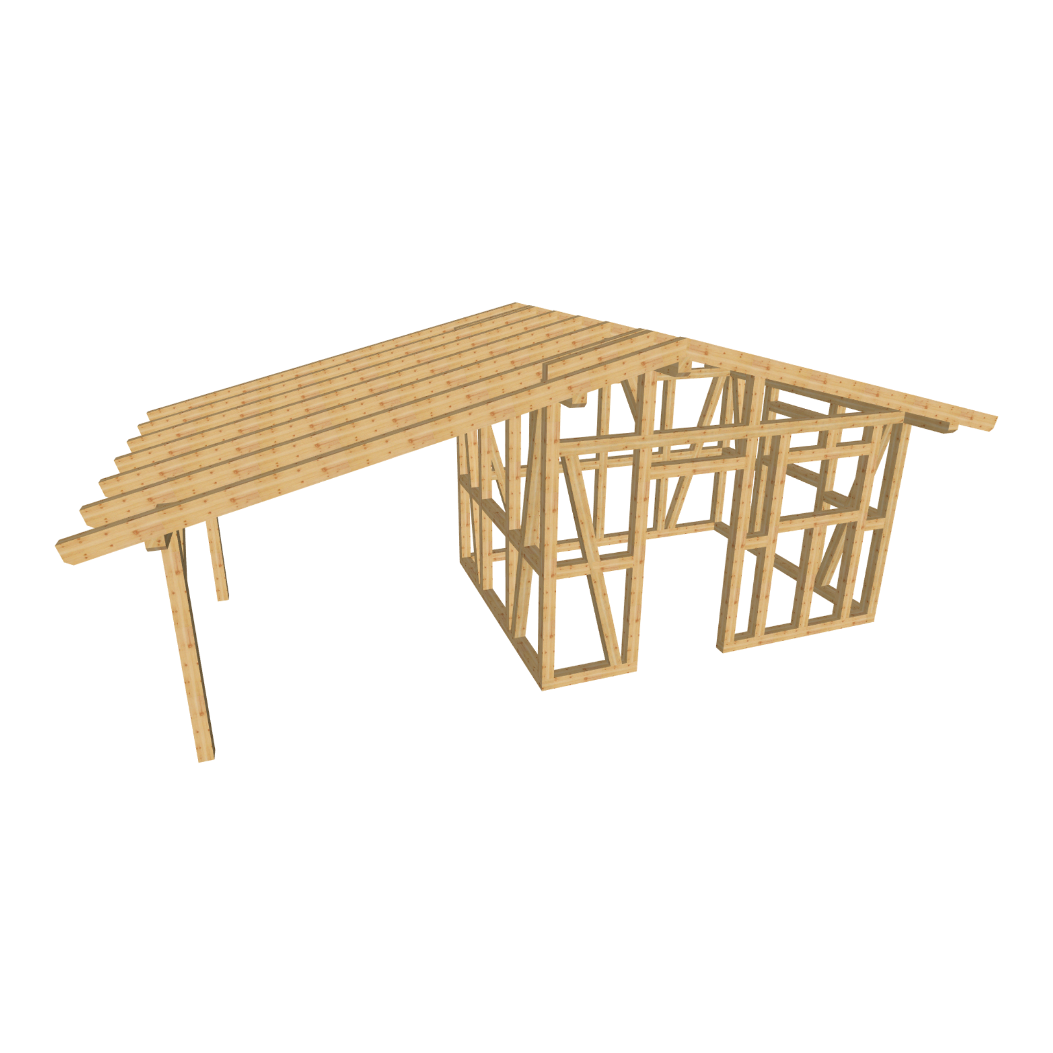 Bauplan Gartenhaus 36 3D-Ansicht schräg von vorn