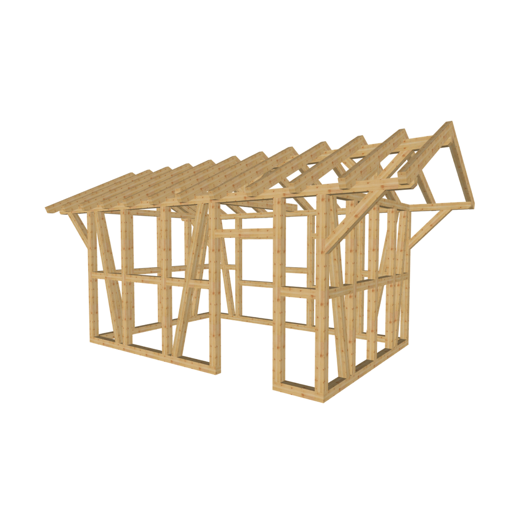 Bauplan Gartenhaus 37 3D-Ansicht schräg von vorn