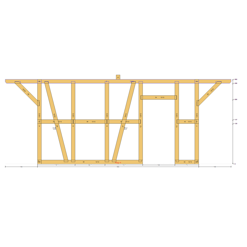 Bauplan Gartenhaus 37 Seitenansicht mit Bemaßung