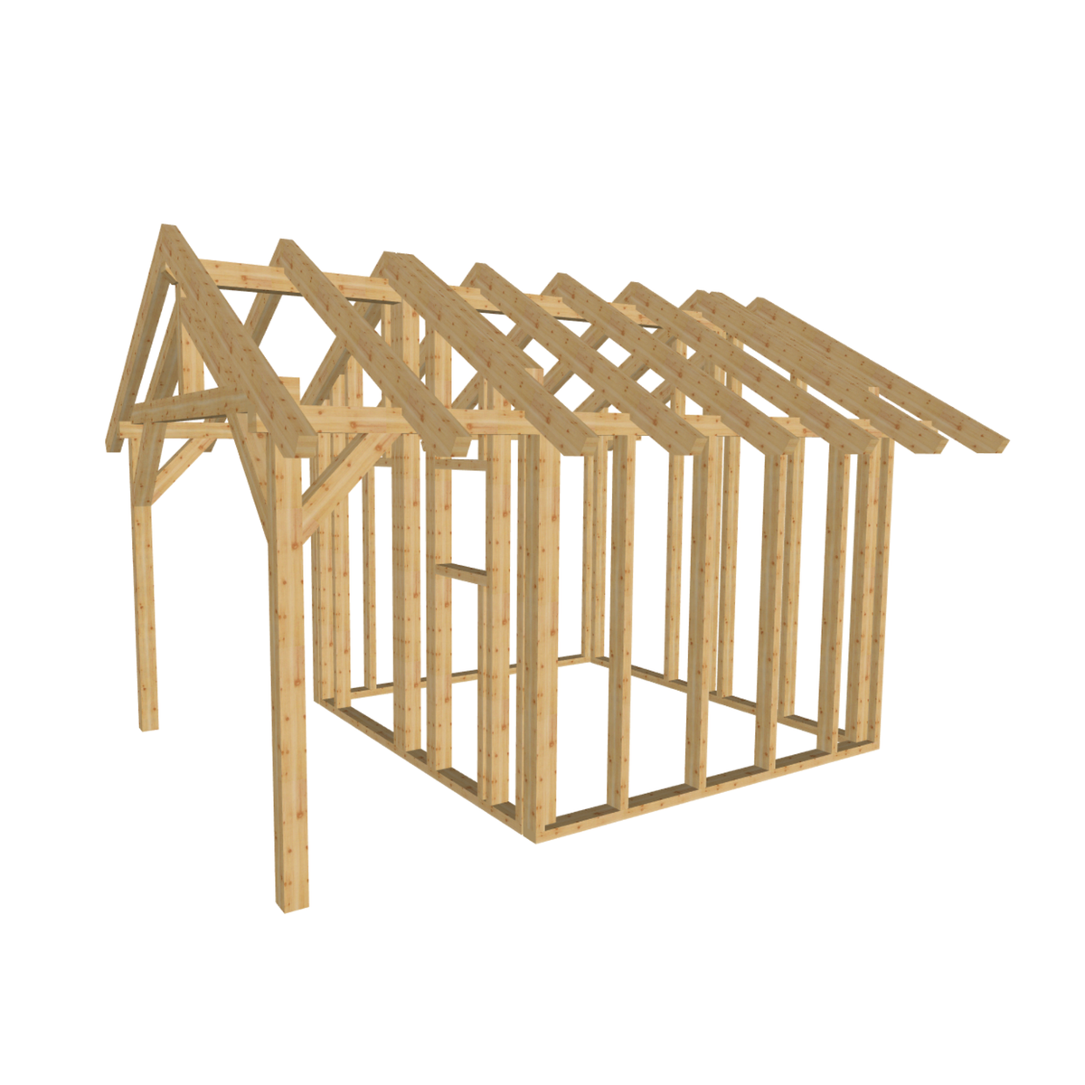 Bauplan Gartenhaus 38 3D-Ansicht schräg von vorn