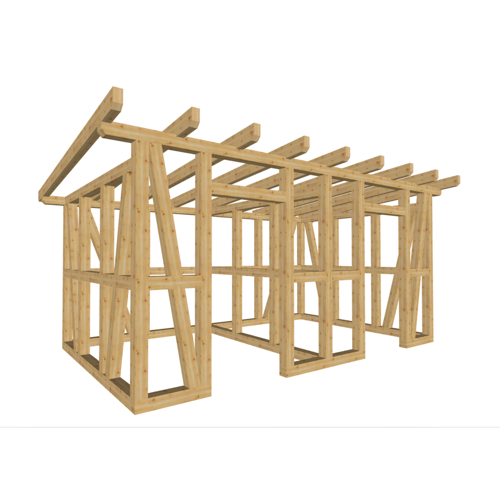 Bauplan Gartenhaus 41 3D-Ansicht schräg von vorn