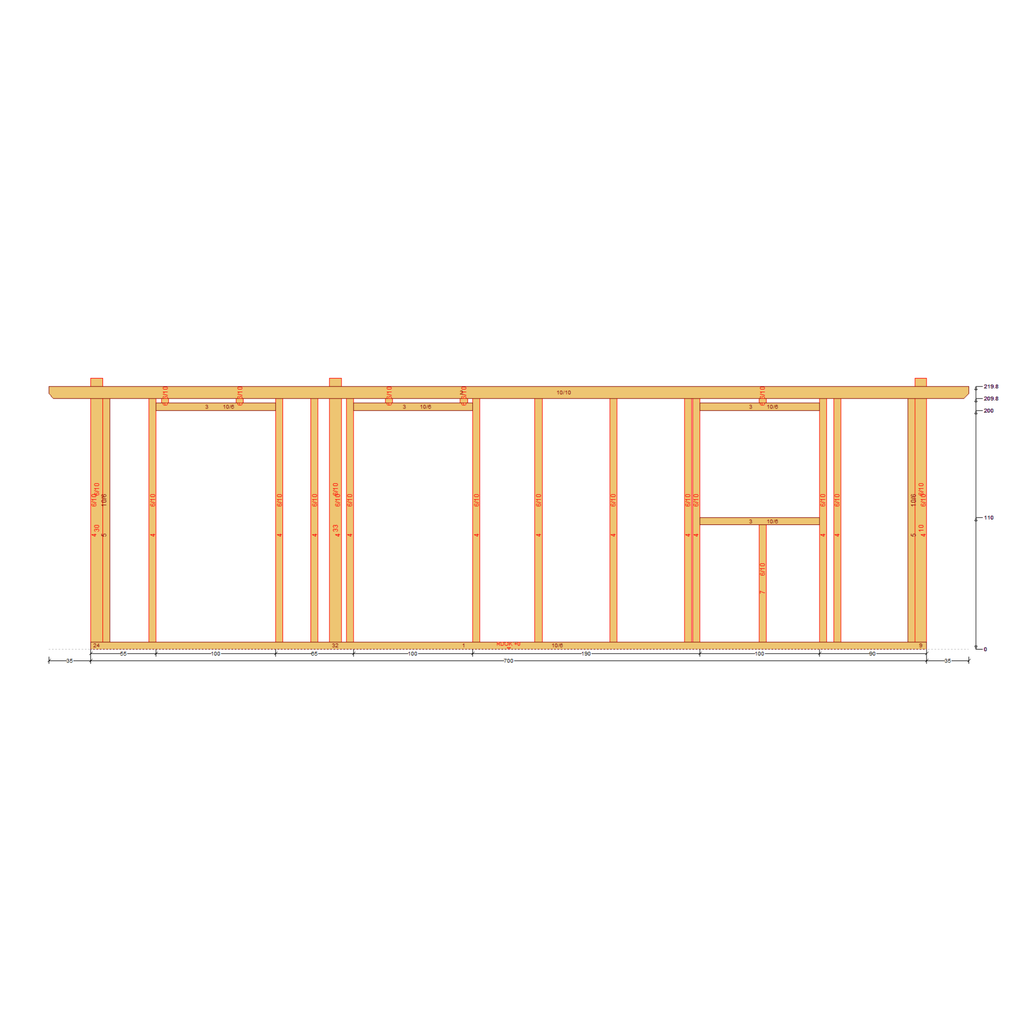 Bauplan Gartenhaus 42 Seitenansicht mit Bemaßung