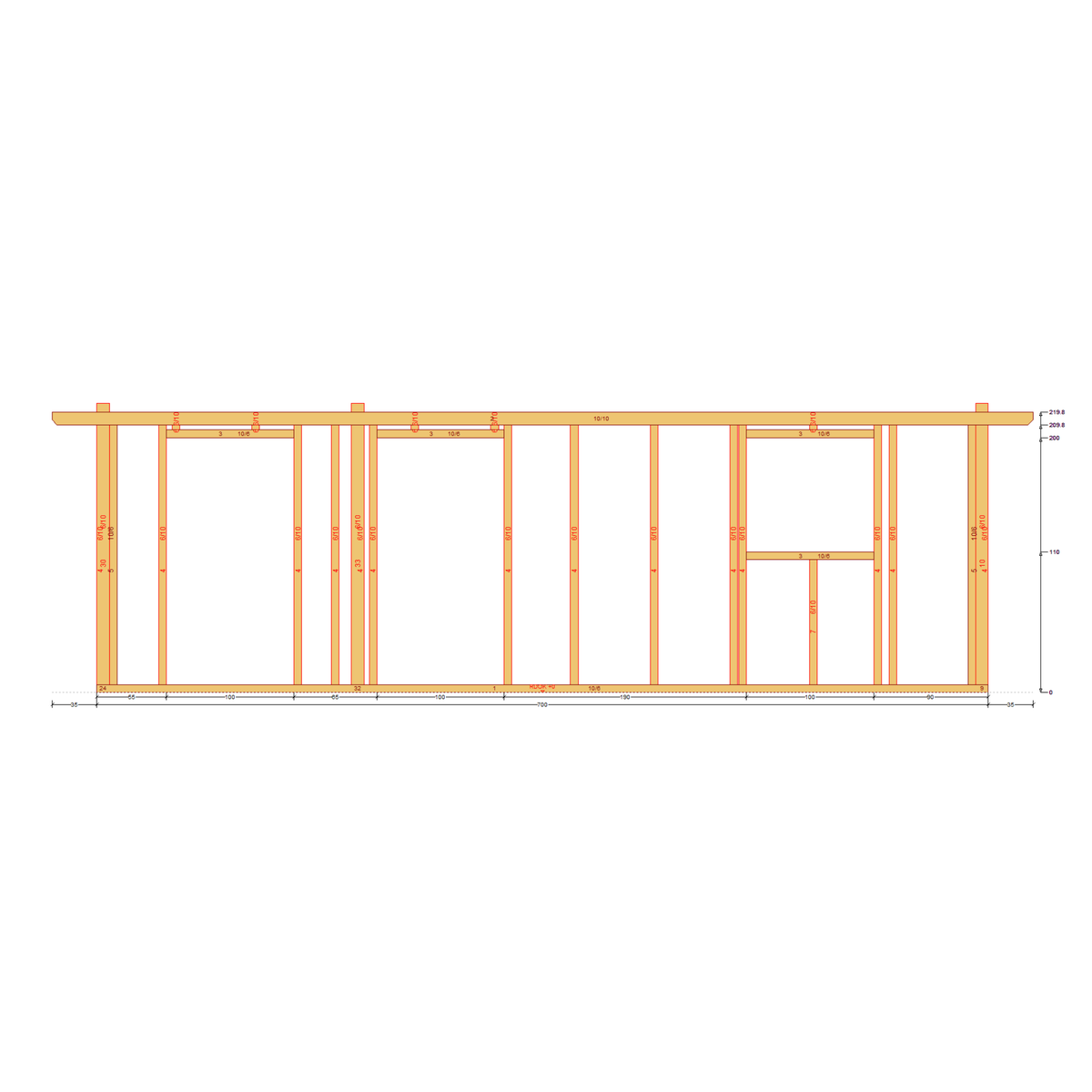 Bauplan Gartenhaus 42 Seitenansicht mit Bemaßung