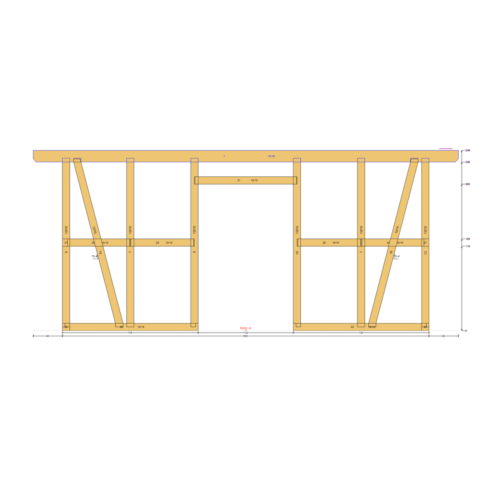 Bauplan Gartenhaus 43 Seitenansicht mit Bemaßung