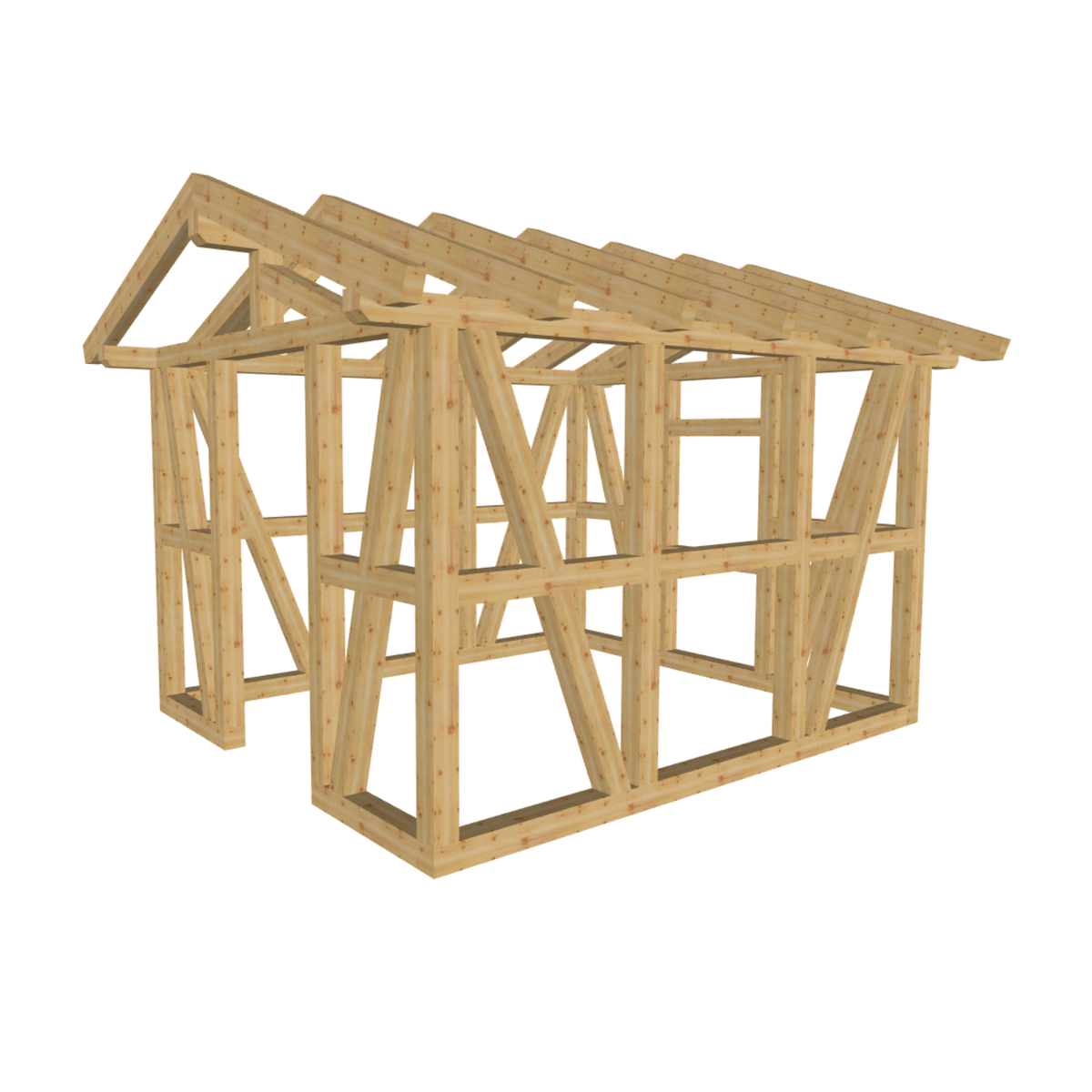 Bauplan Gartenhaus 44 3D-Ansicht schräg von vorn