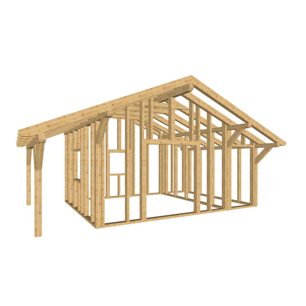 Bauplan Gartenhaus 46 3D-Ansicht schräg von vorn