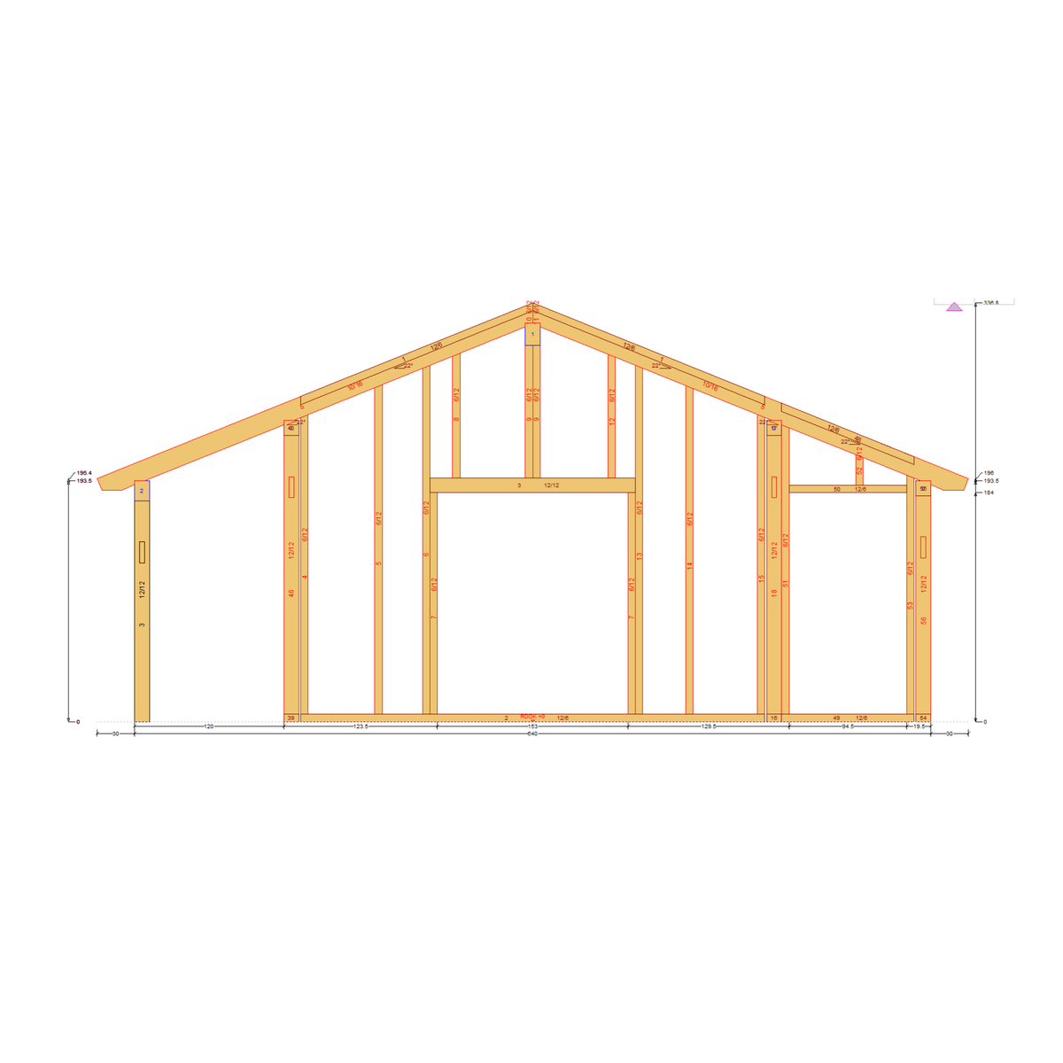 Bauplan Gartenhaus 46 Querschnitt mit Bemaßung