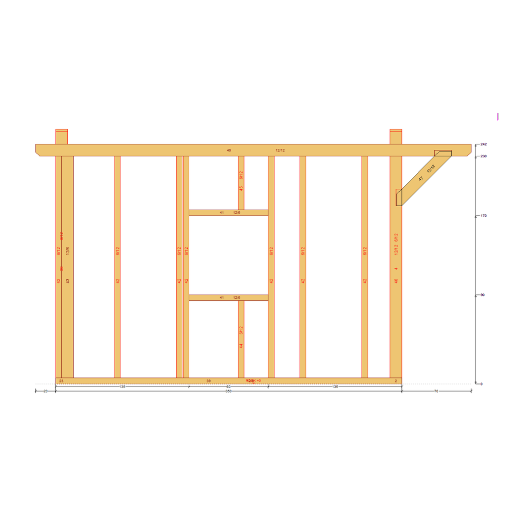 Bauplan Gartenhaus 46 Seitenansicht mit Bemaßung