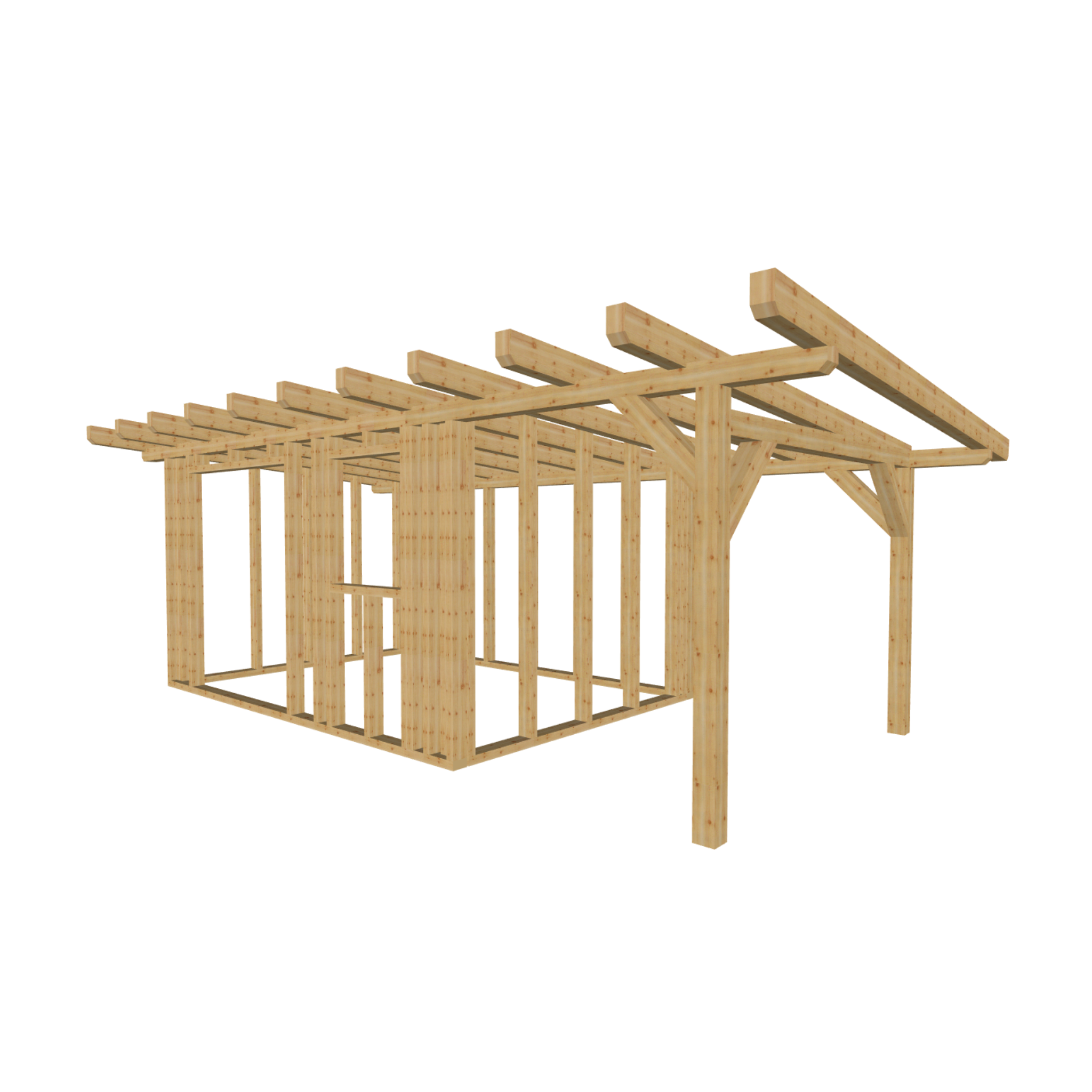 Bauplan Gartenhaus 47 3D-Ansicht schräg von vorn