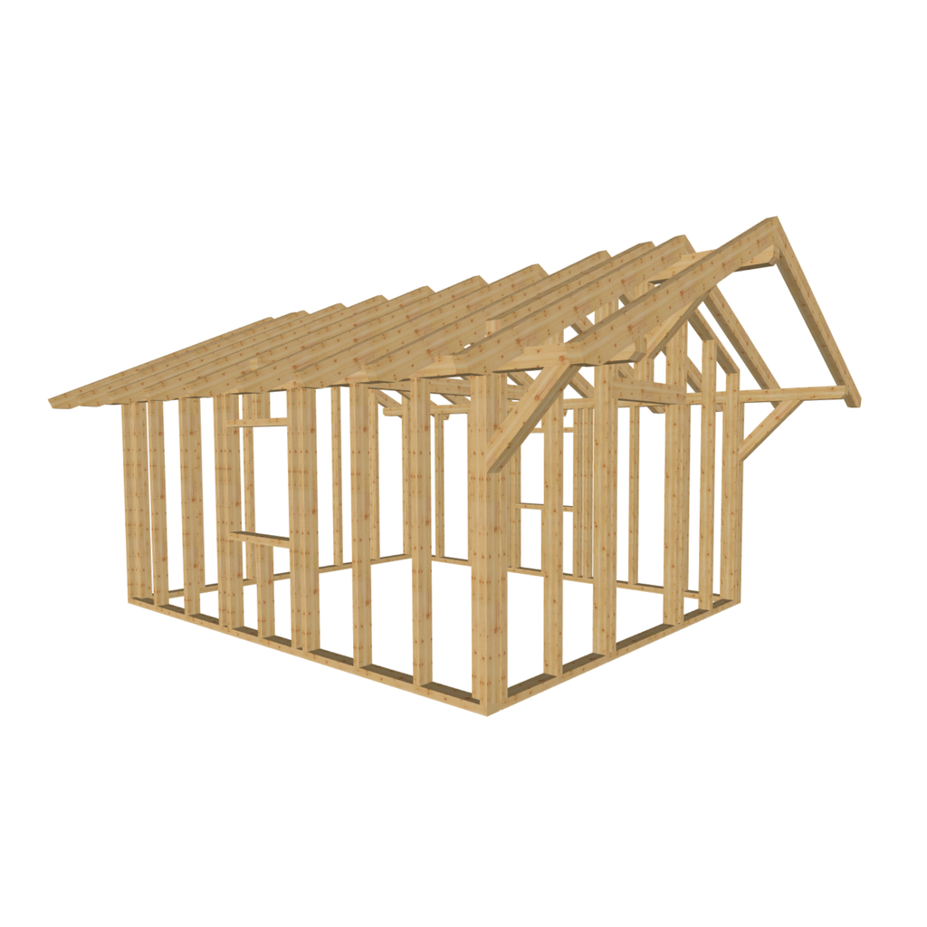 Bauplan Gartenhaus 48 3D-Ansicht schräg von vorn
