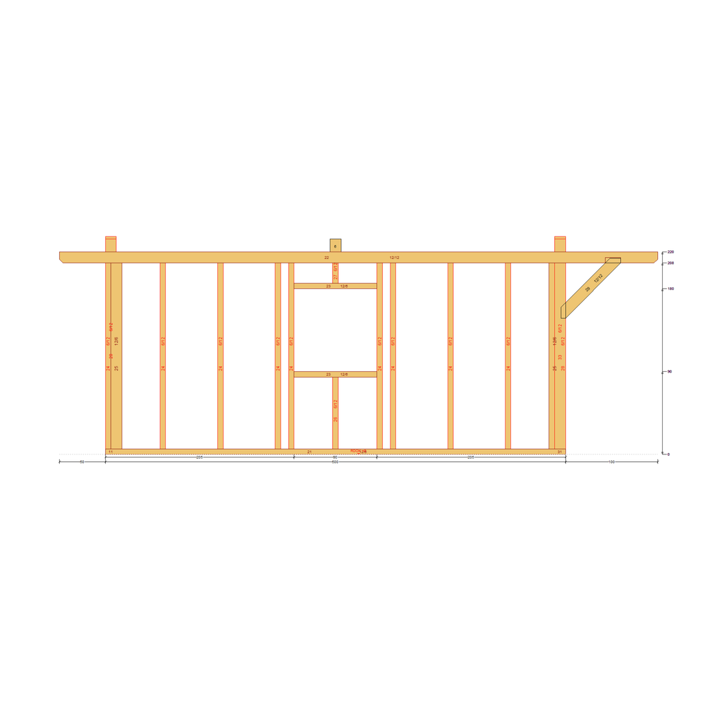 Bauplan Gartenhaus 48 Seitenansicht mit Bemaßung