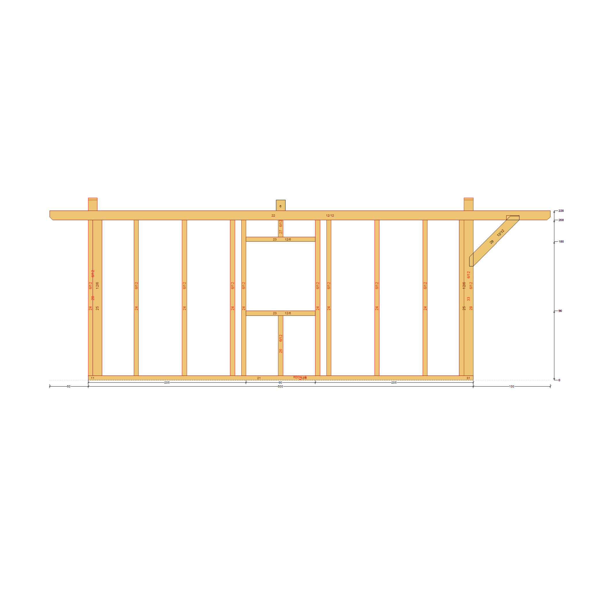 Bauplan Gartenhaus 48 Seitenansicht mit Bemaßung