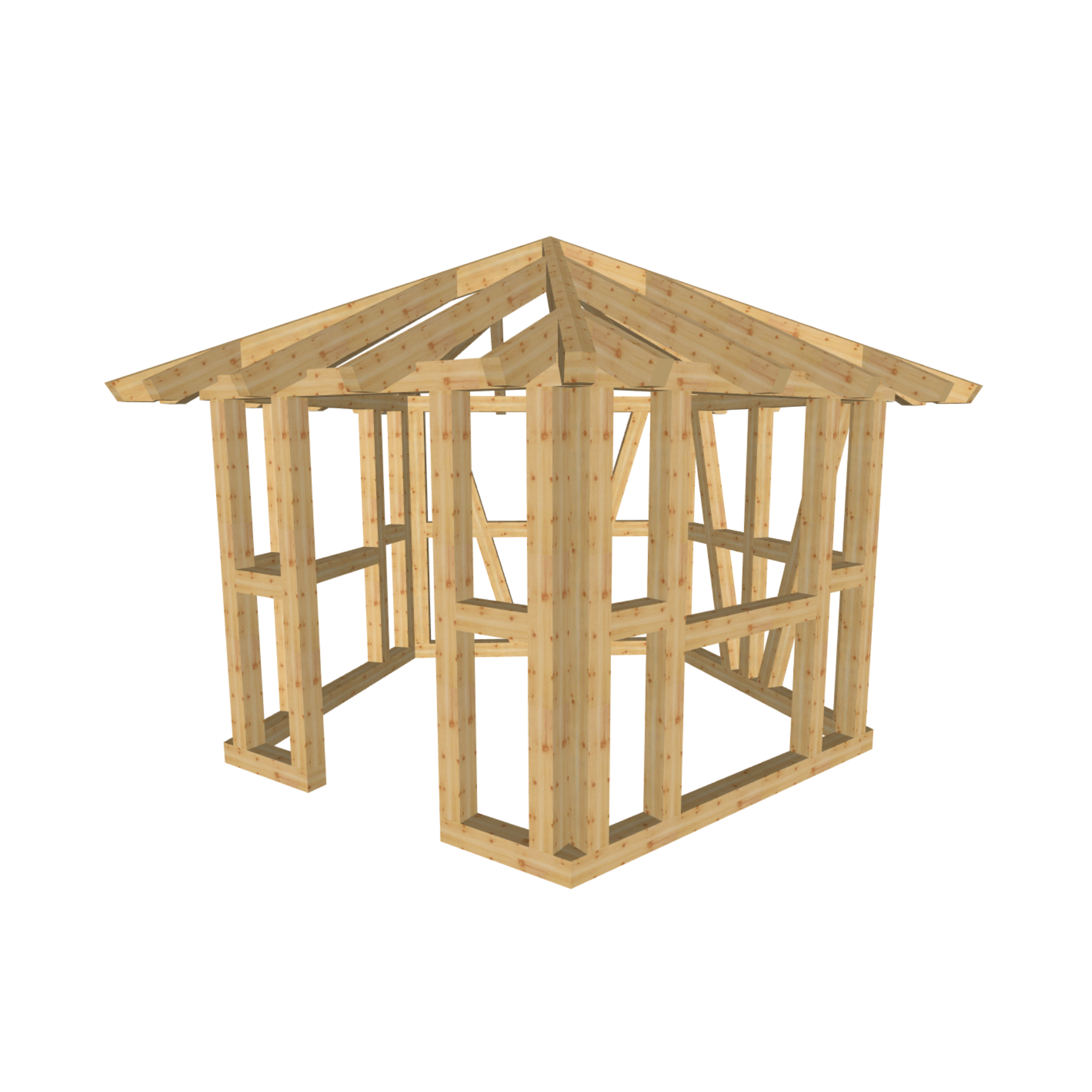 Bauplan Gartenhaus 49 3D-Ansicht schräg von vorn