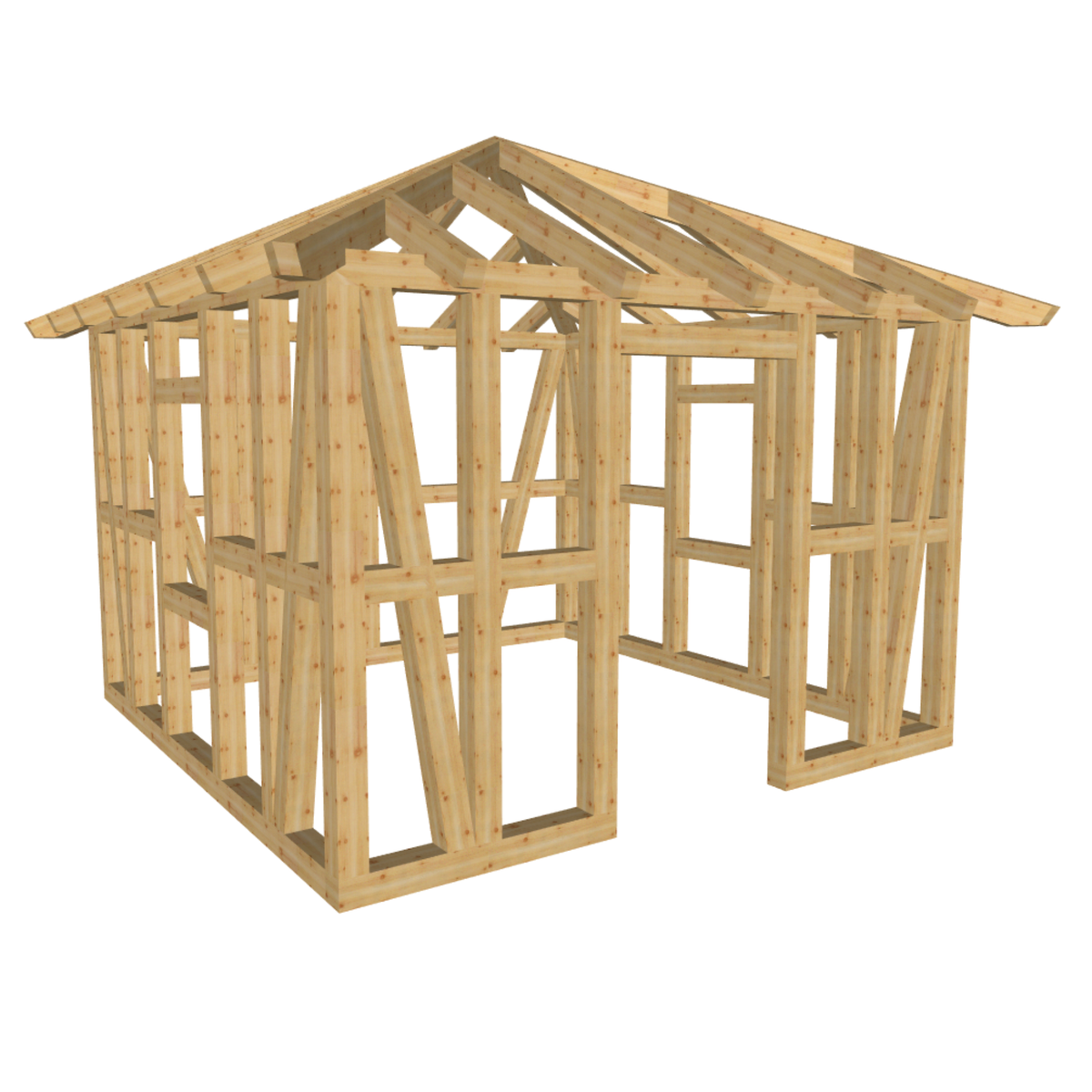 Bauplan Gartenhaus 5 3D-Ansicht schräg von vorn
