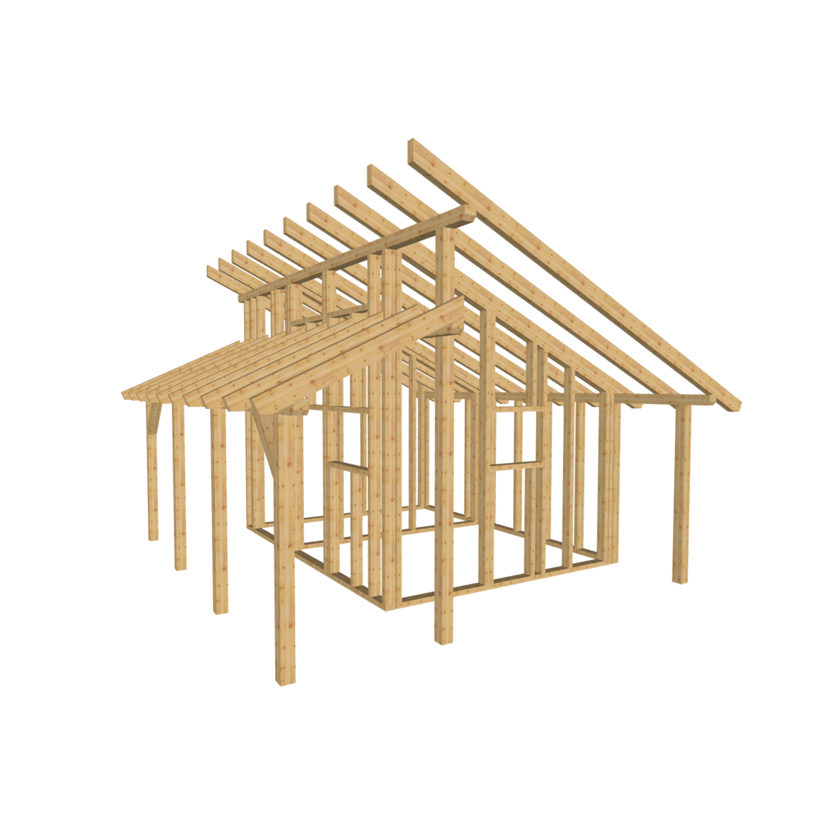 Bauplan Gartenhaus 53 3D-Ansicht schräg von vorn