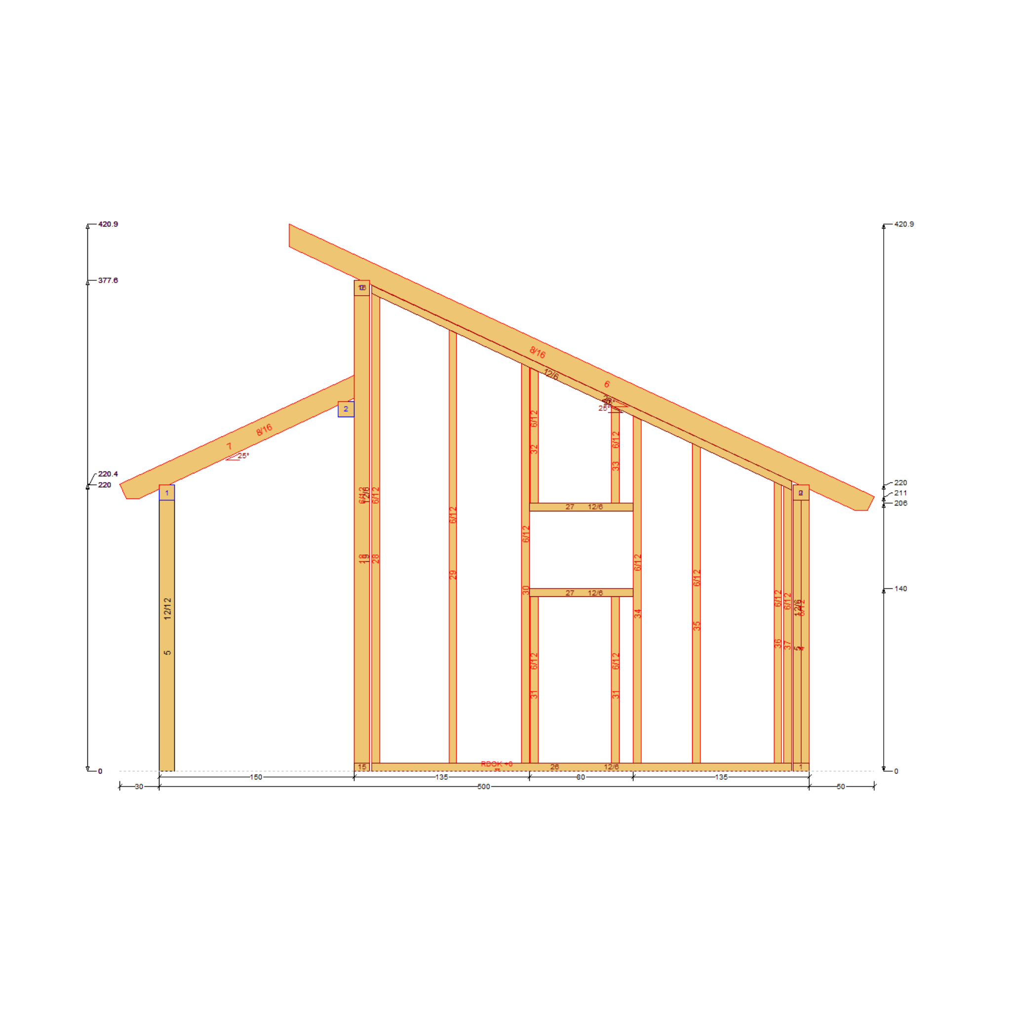 Bauplan Gartenhaus 53 Querschnitt mit Bemaßung