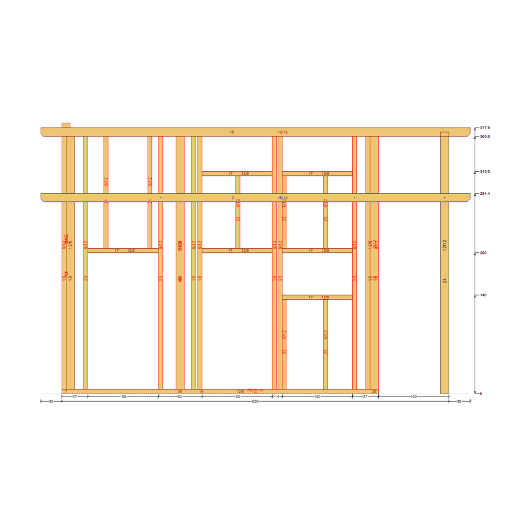 Bauplan Gartenhaus 53 Seitenansicht mit Bemaßung