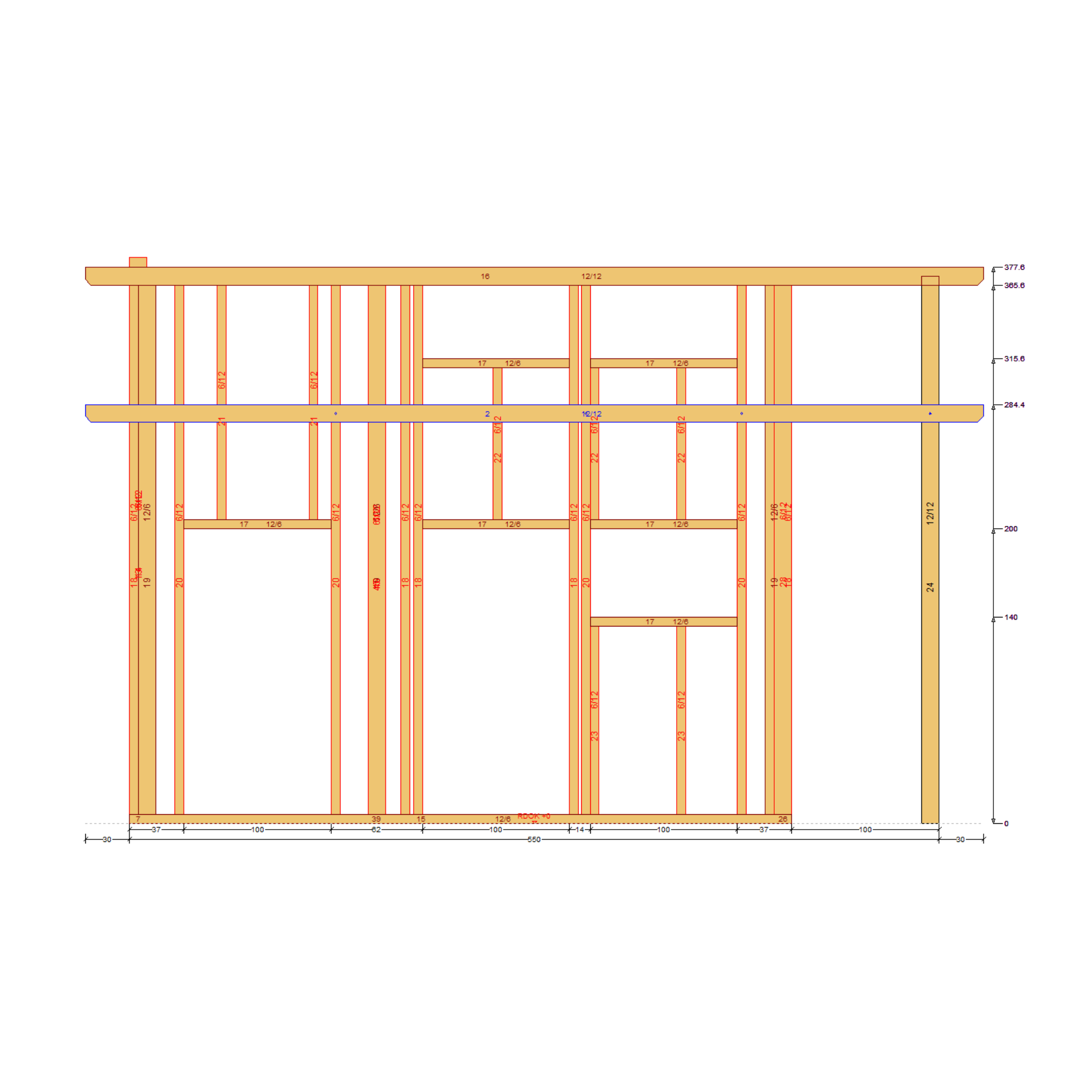 Bauplan Gartenhaus 53 Seitenansicht mit Bemaßung