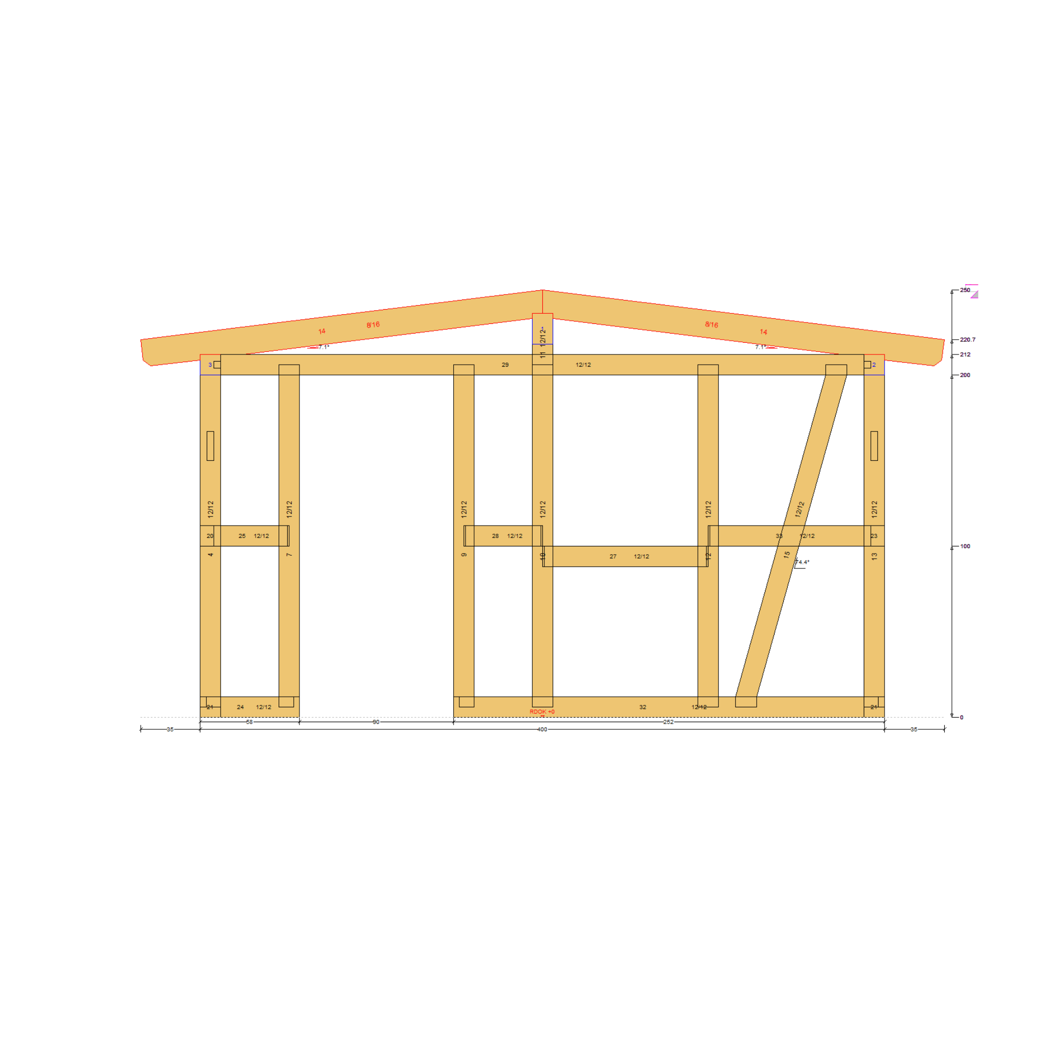 Bauplan Gartenhaus 54 Querschnitt mit Bemaßung