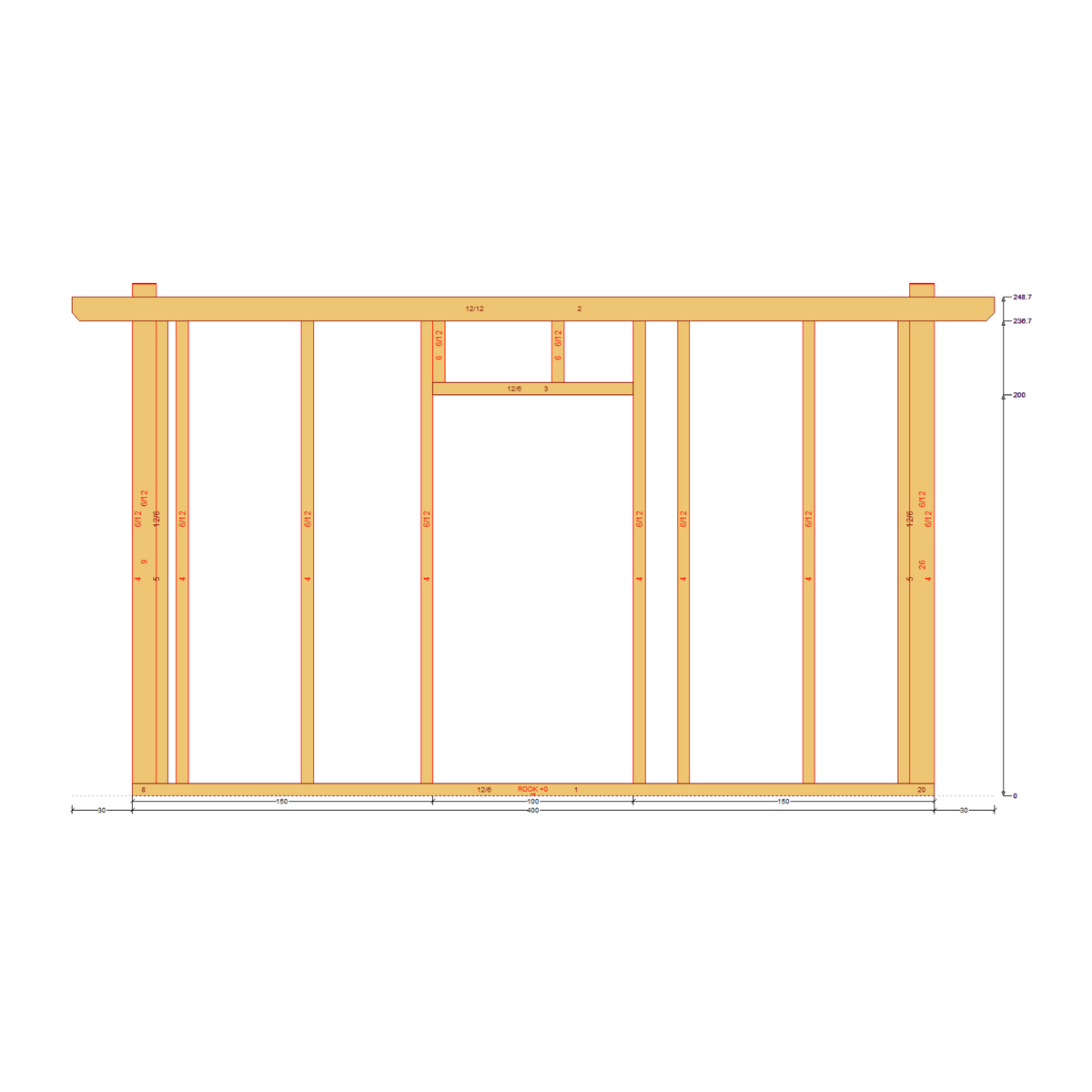 Bauplan Gartenhaus 55 Seitenansicht mit Bemaßung