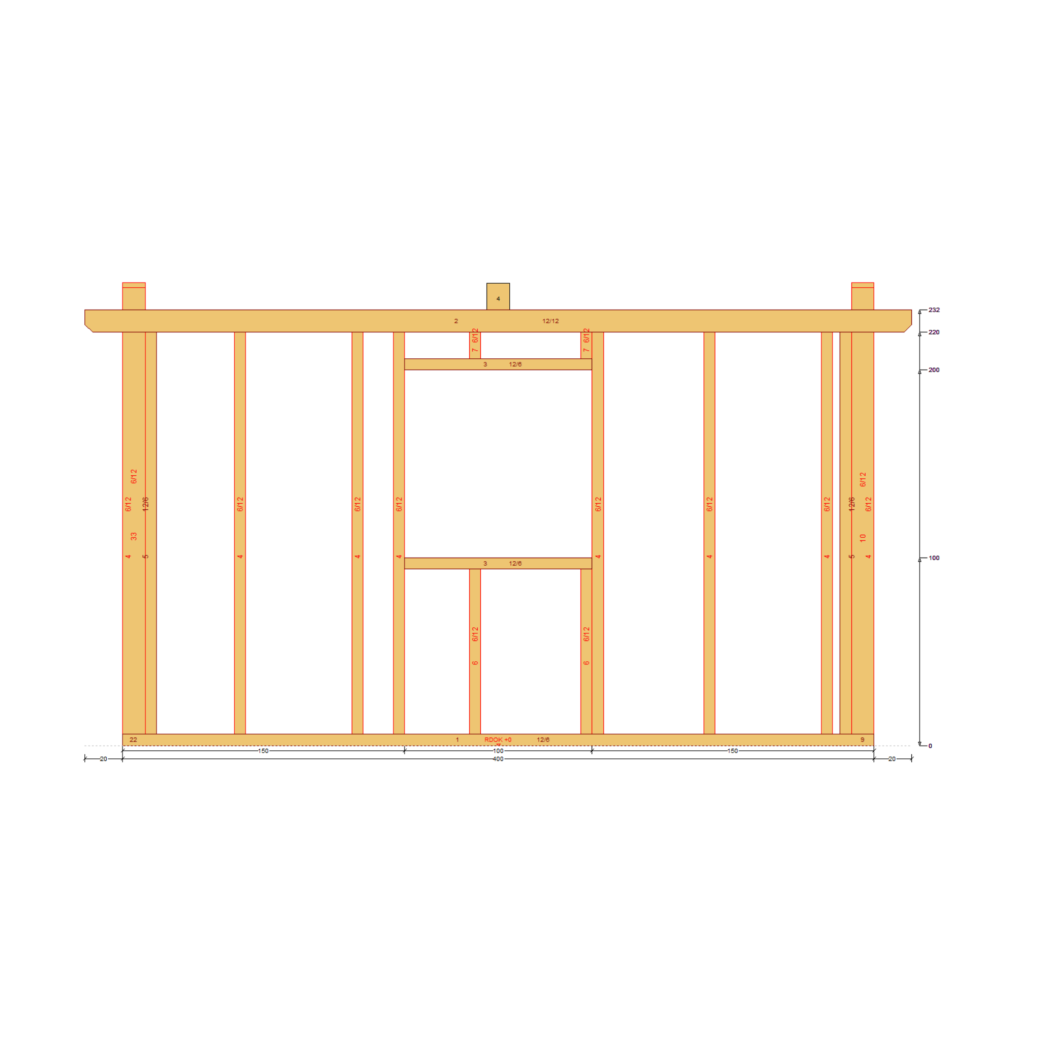 Bauplan Gartenhaus 56 Seitenansicht mit Bemaßung