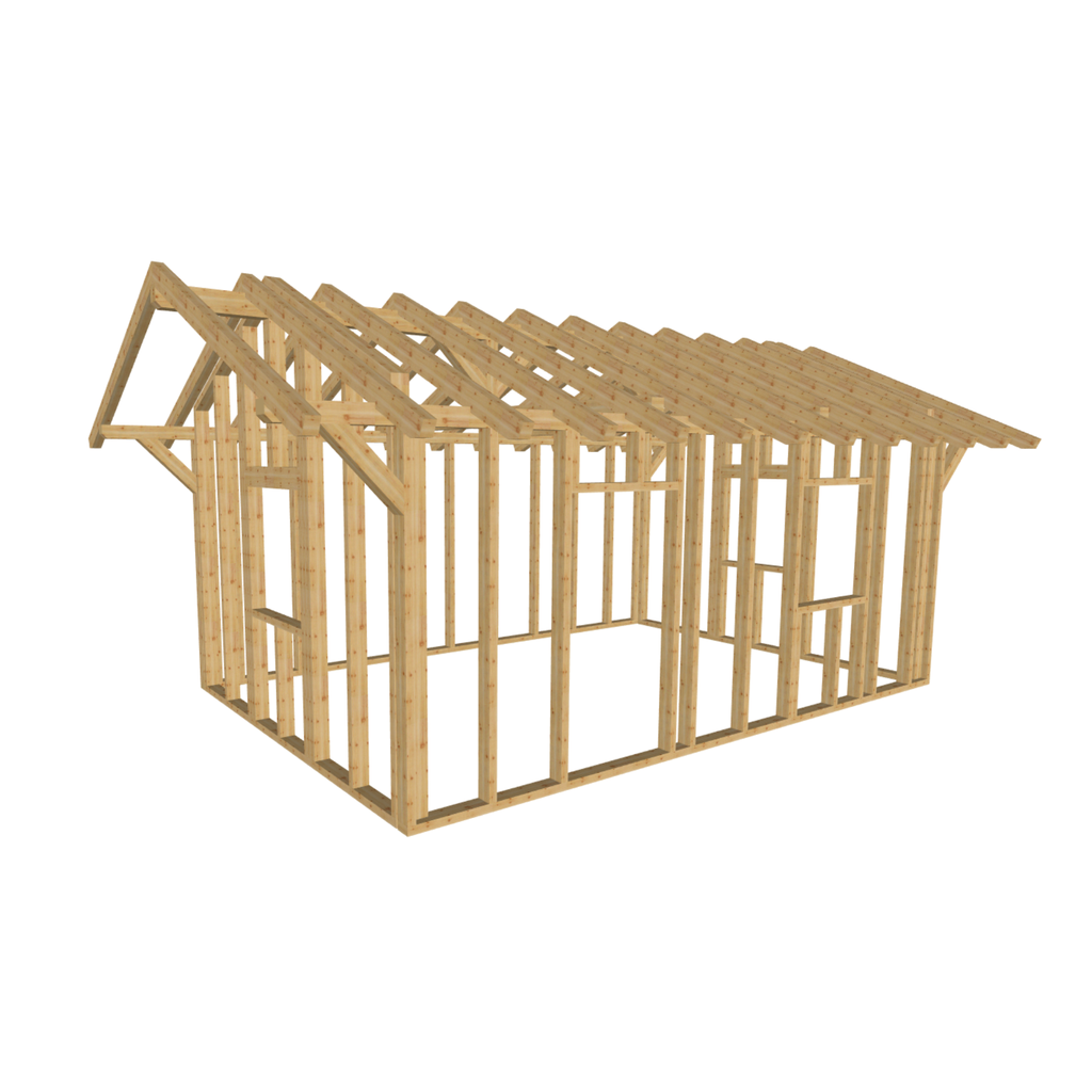Bauplan Gartenhaus 59 3D-Ansicht schräg von vorn