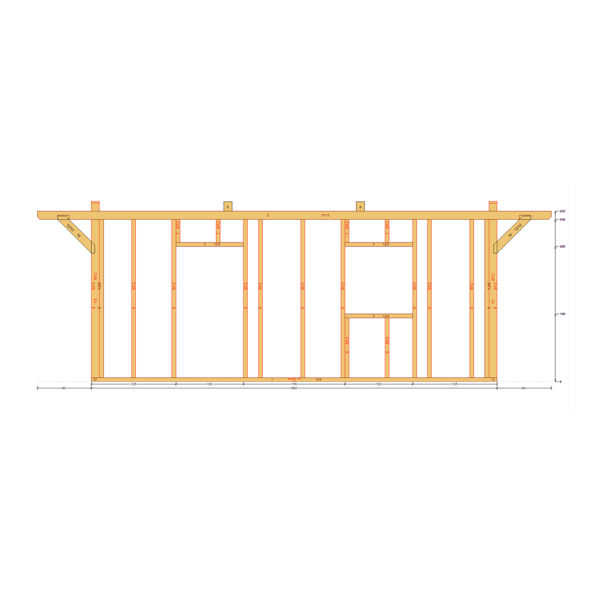 Bauplan Gartenhaus 59 Seitenansicht mit Bemaßung