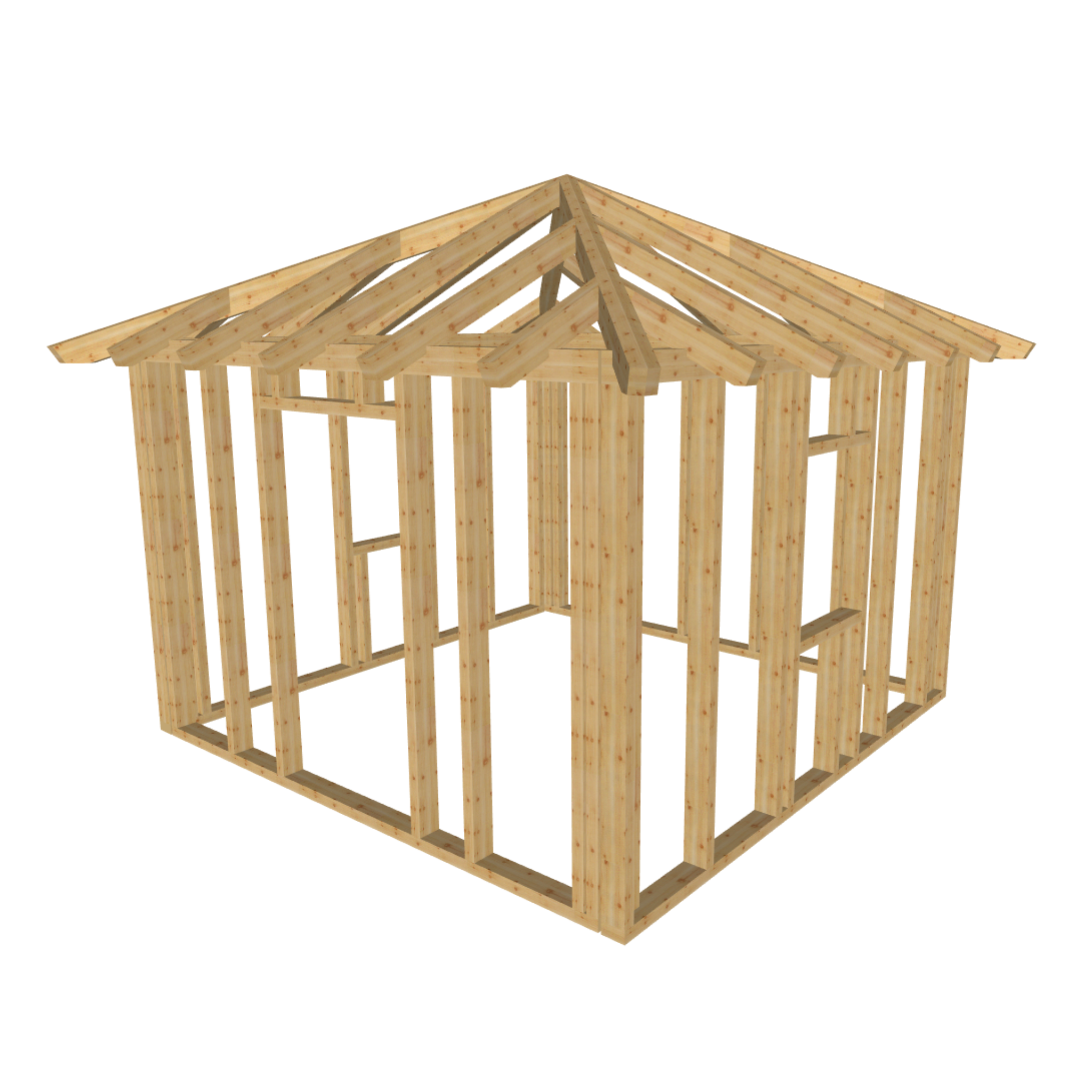 Bauplan Gartenhaus 6 3D-Ansicht schräg von vorn